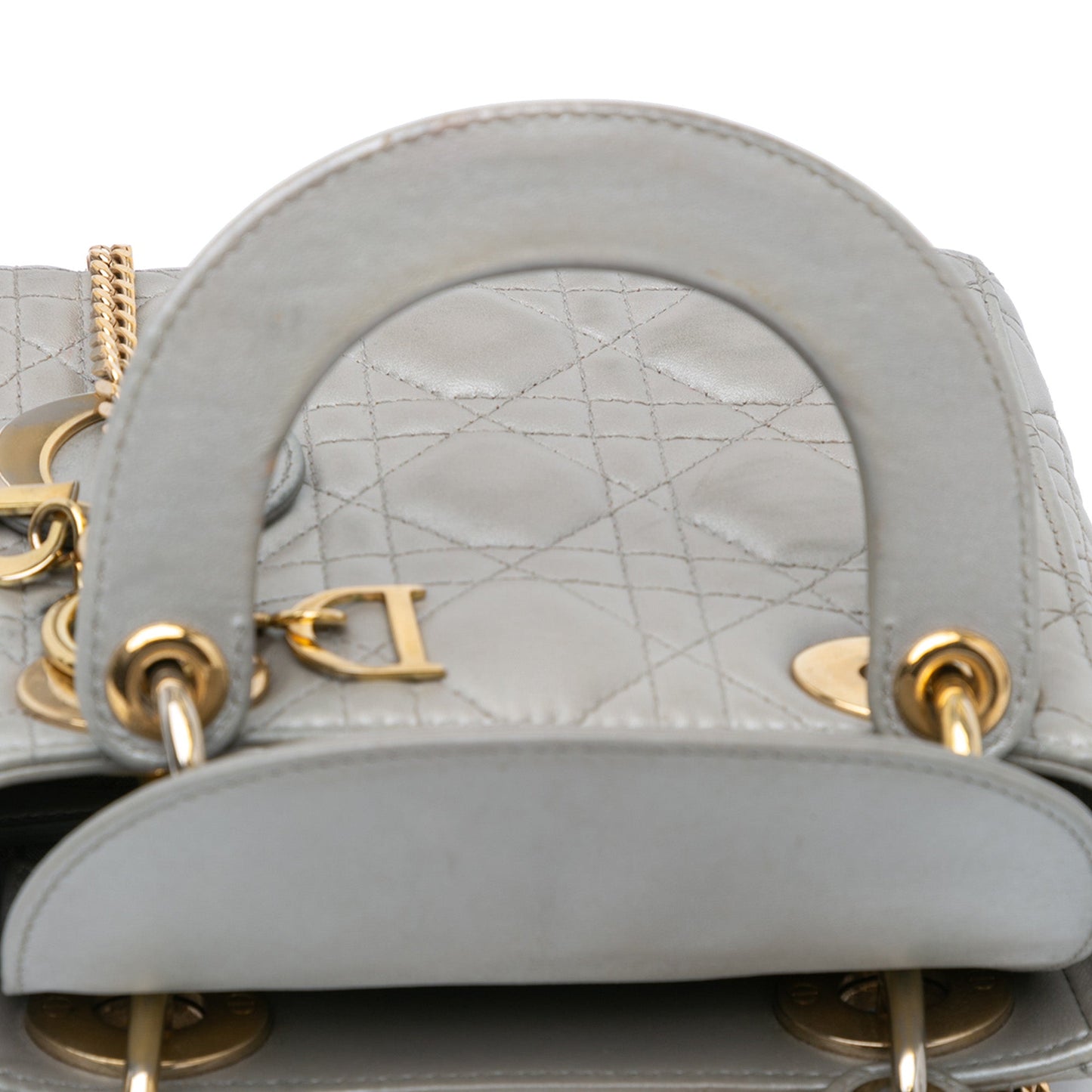 Dior Mini Metallic Lambskin Cannage Lady Dior Gray
