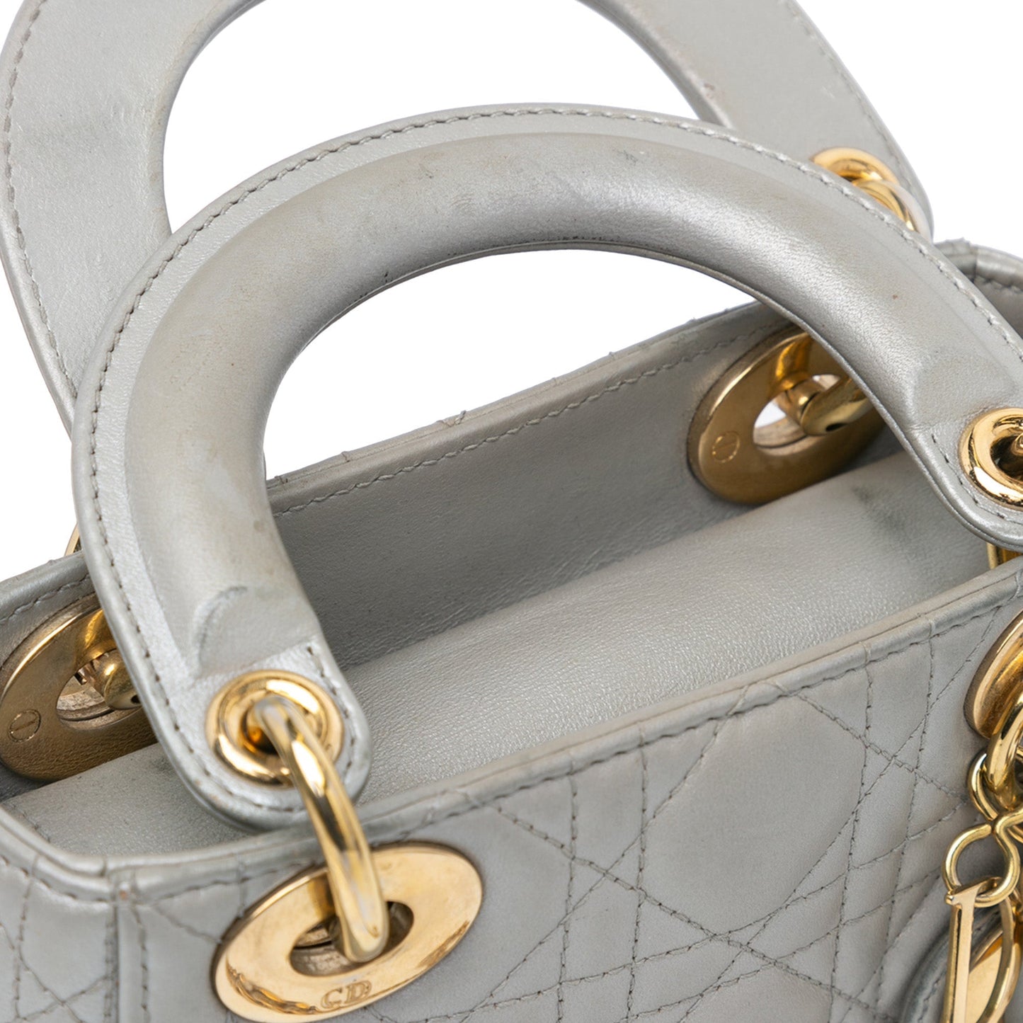 Dior Mini Metallic Lambskin Cannage Lady Dior Gray