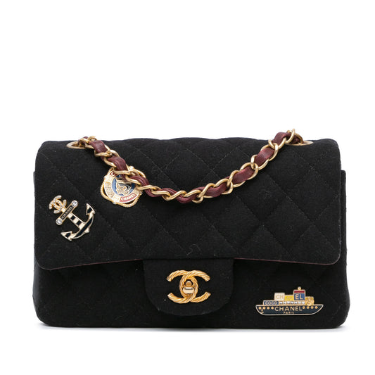 Chanel Mini Rectangular Felt Paris-Hamburg Charms Flap Black
