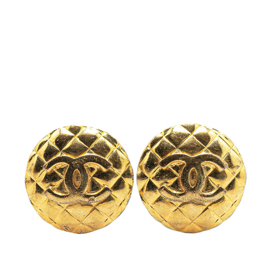 Chanel Gold Plated CC Quilted Clip On Earrings Gold