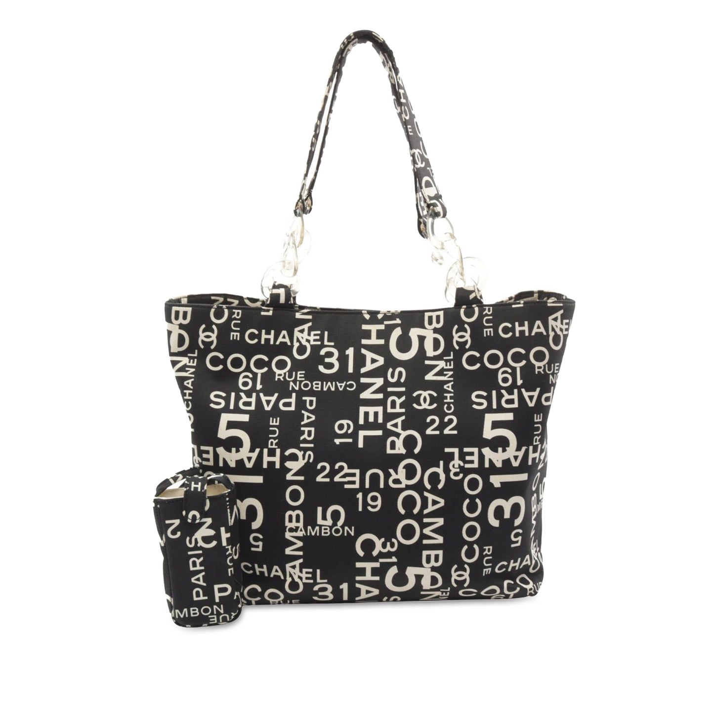 Chanel By the Sea Line Coco Print Canvas Beach Tote Black