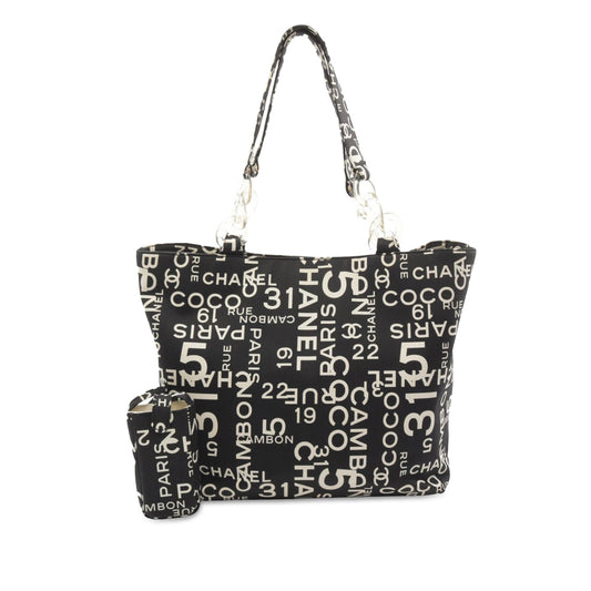 Chanel By the Sea Line Coco Print Canvas Beach Tote Black