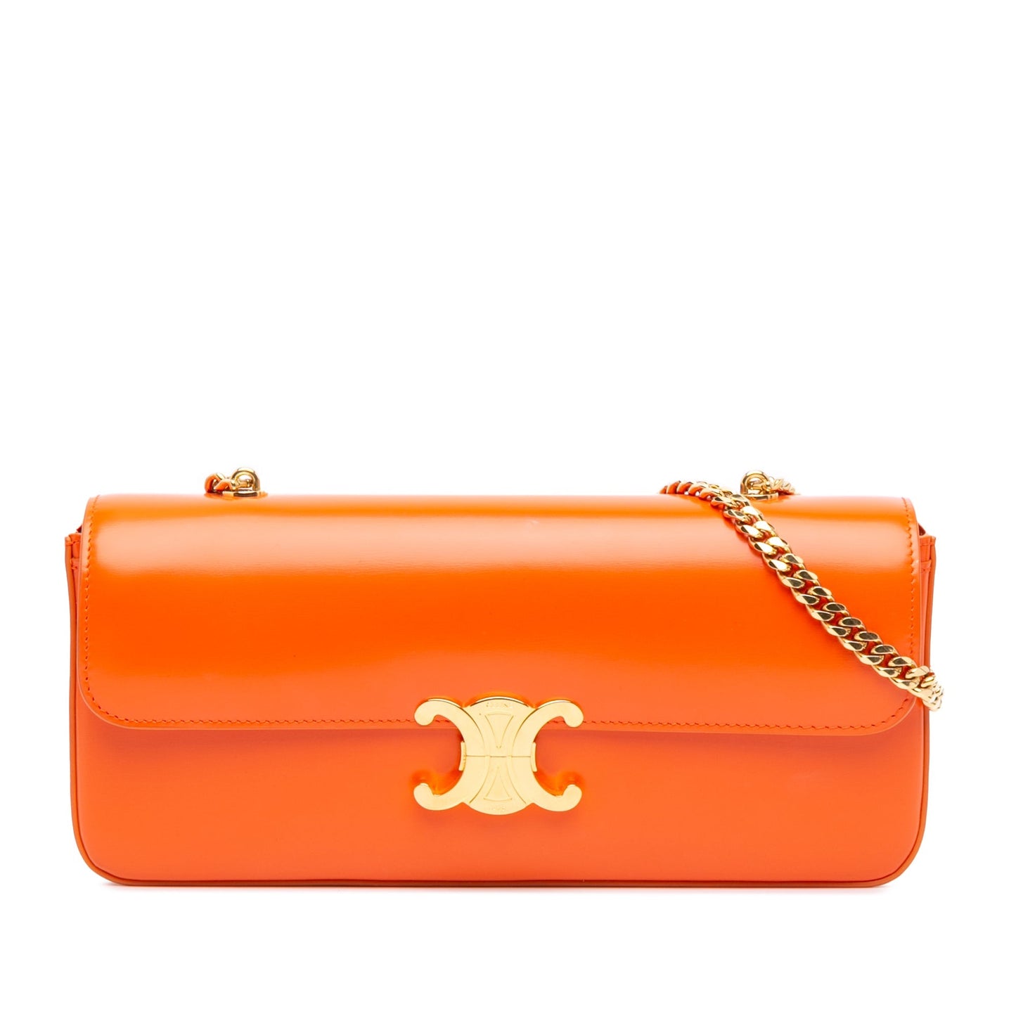 Celine Triomphe Calfskin Cuir Chain Shoulder Bag Orange