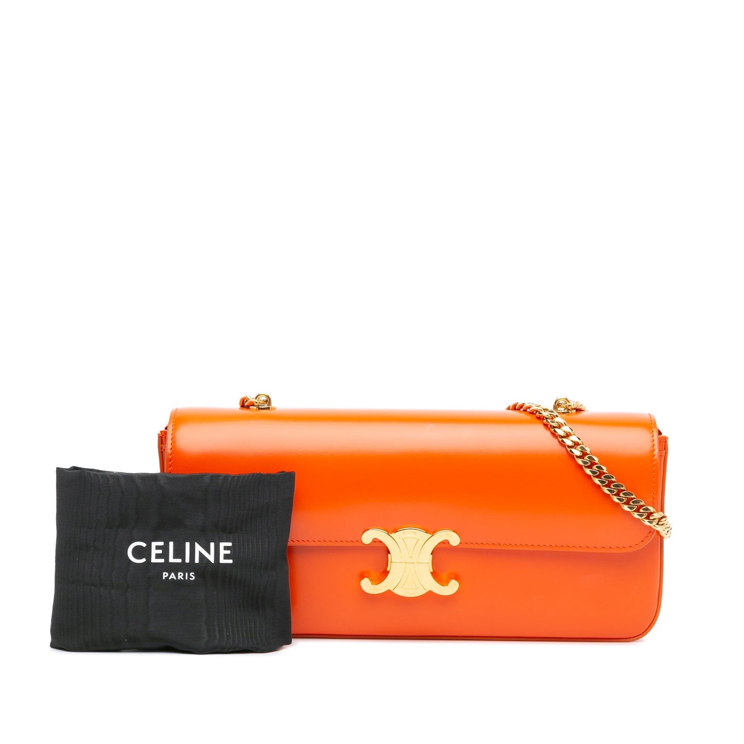 Celine Triomphe Calfskin Cuir Chain Shoulder Bag Orange