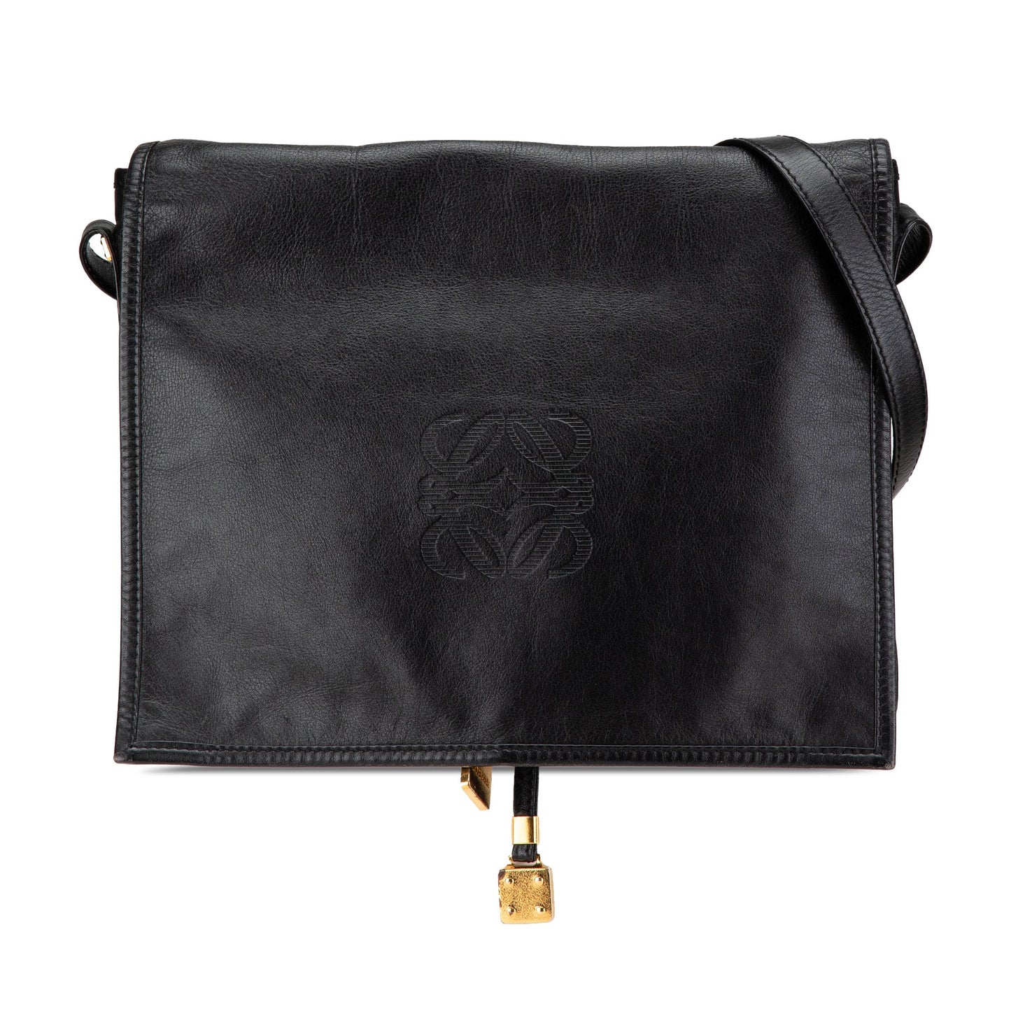 LOEWE Anagram Leather Flap Crossbody Black