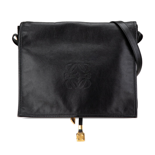 LOEWE Anagram Leather Flap Crossbody Black