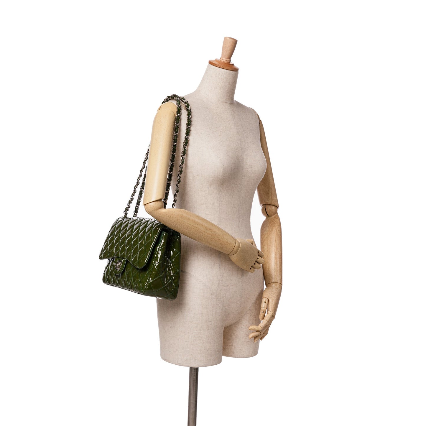 Chanel Jumbo Classic Patent Double Flap Green