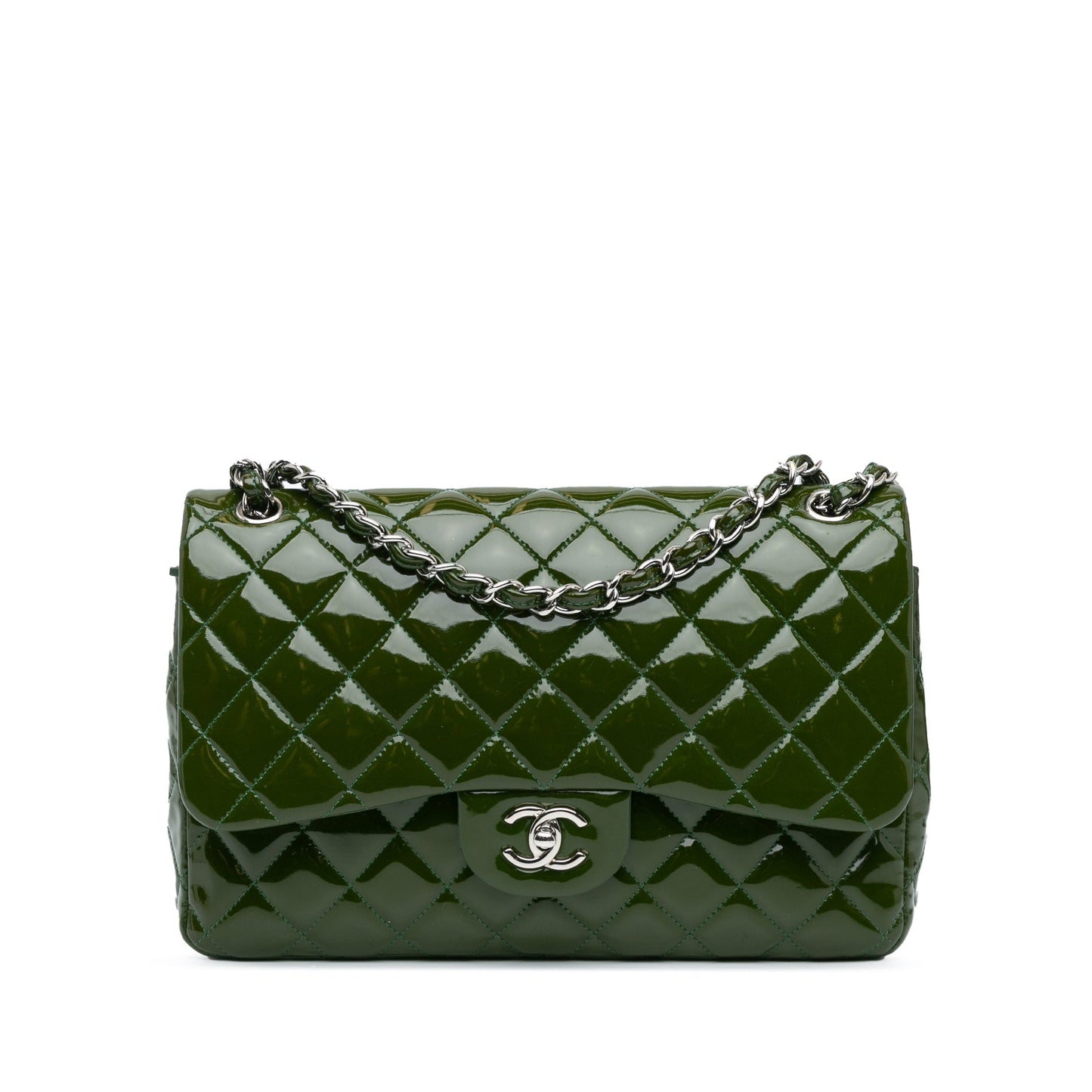 Chanel Jumbo Classic Patent Double Flap Green