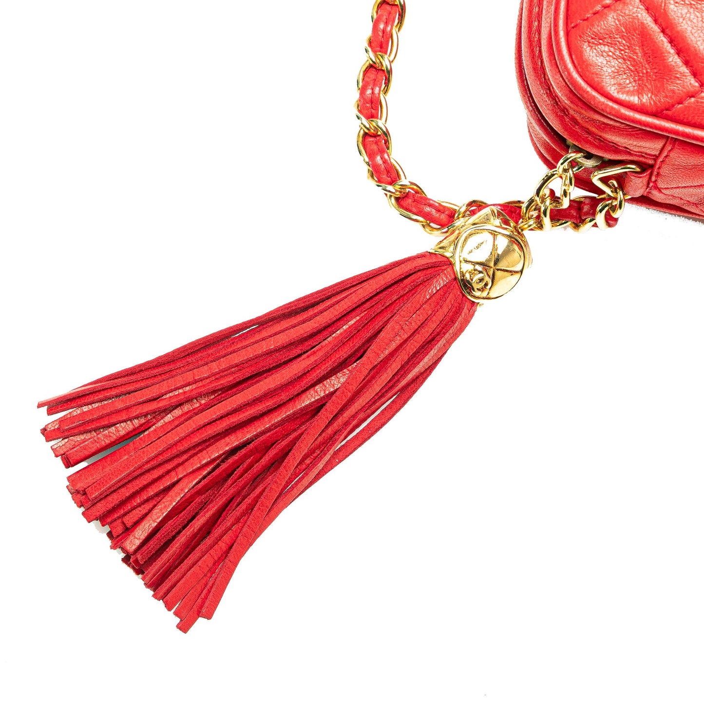 Chanel CC Quilted Lambskin Tassel Camera Bag Red