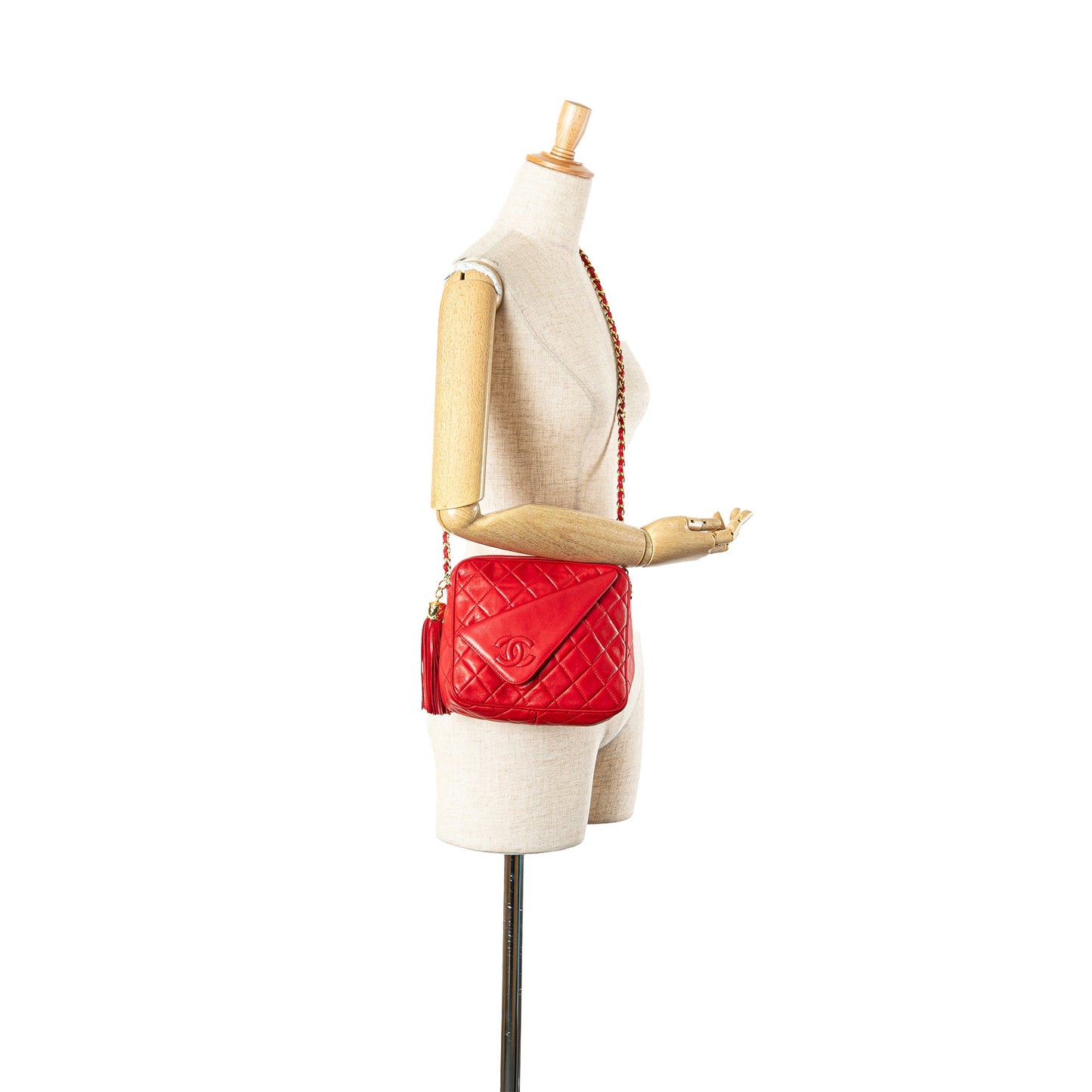 Chanel CC Quilted Lambskin Tassel Camera Bag Red