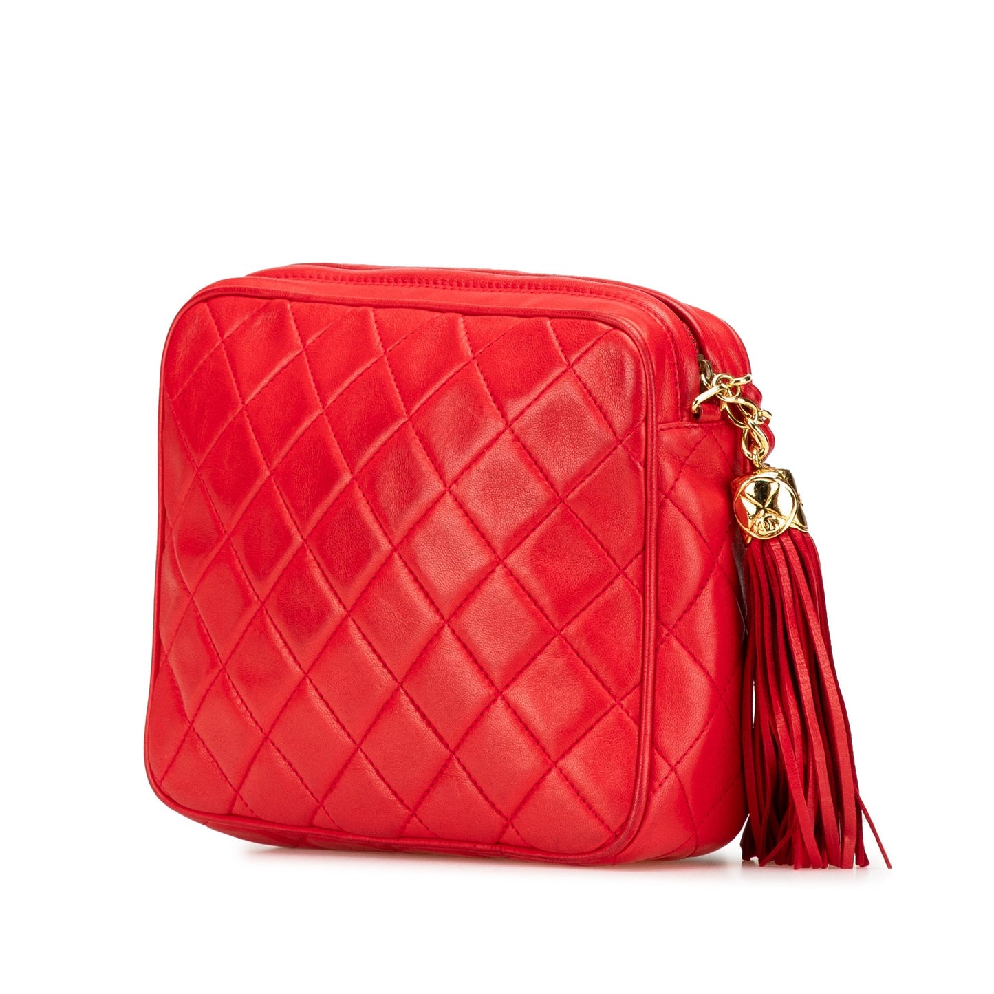 Chanel CC Quilted Lambskin Tassel Camera Bag Red