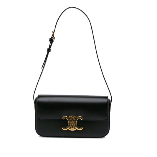 Celine Triomphe Leather Claude Shoulder Bag Black