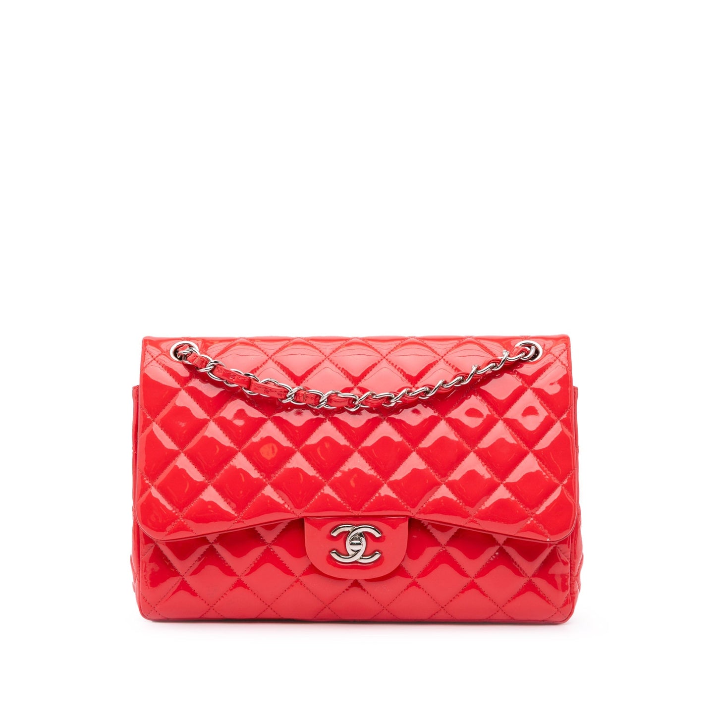 Chanel Jumbo Classic Patent Double Flap Red