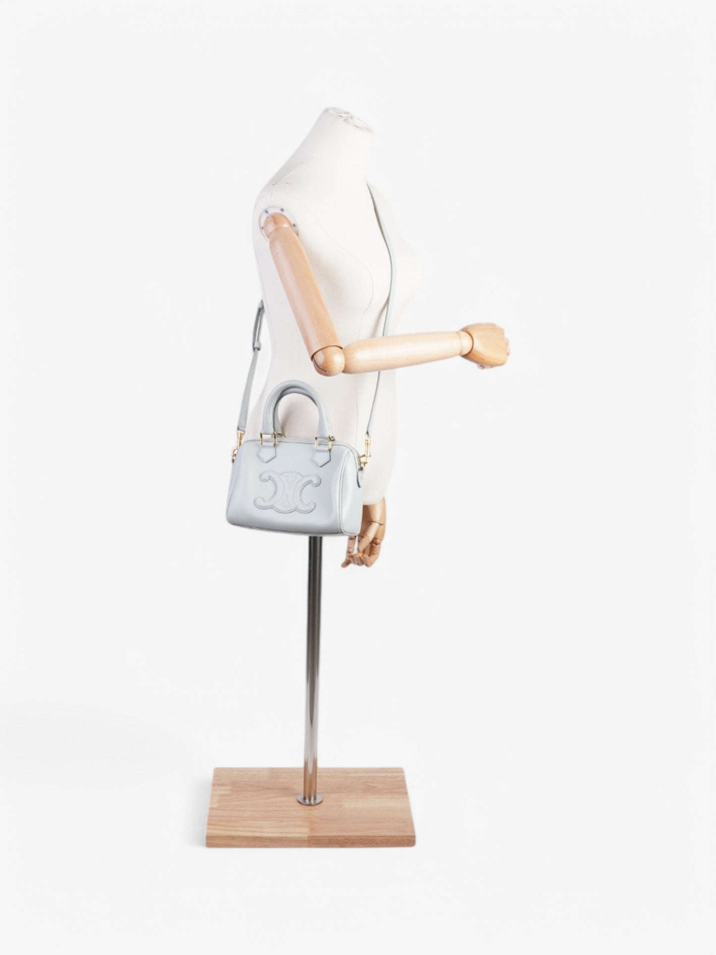 Celine Triomphe Boston Light Blue Calfskin Leather Small