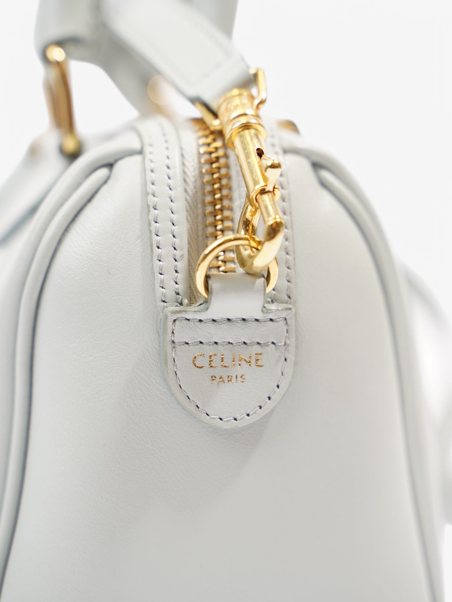 Celine Triomphe Boston Light Blue Calfskin Leather Small