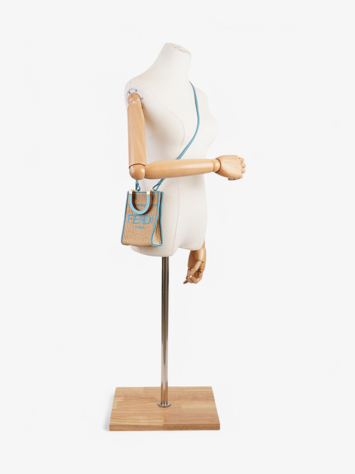 Fendi Sunshine Shopper Beige / Blue Raffia Mini