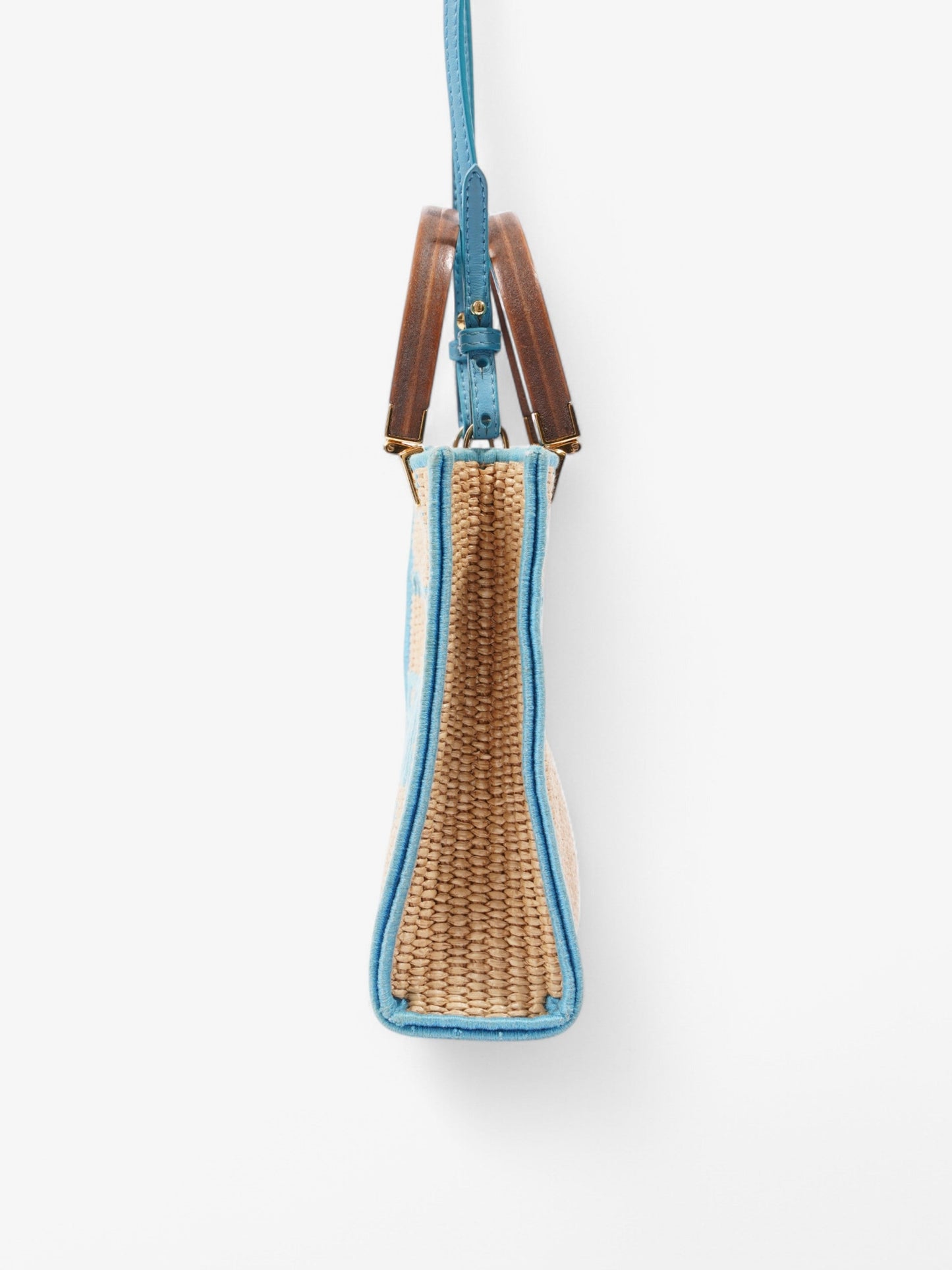 Fendi Sunshine Shopper Beige / Blue Raffia Mini
