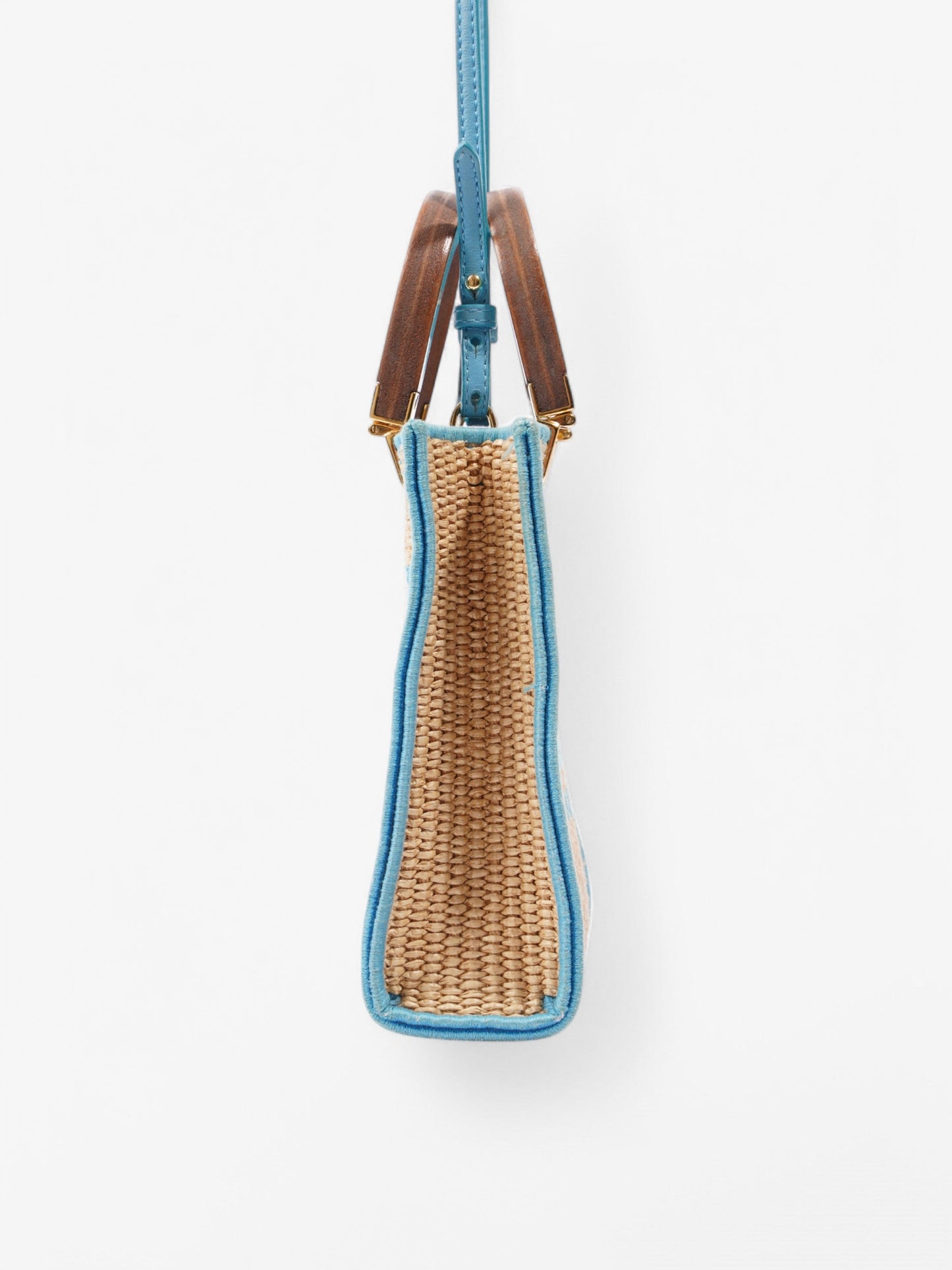 Fendi Sunshine Shopper Beige / Blue Raffia Mini