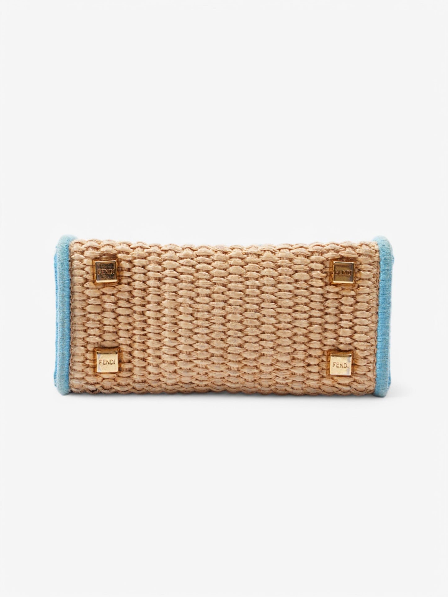 Fendi Sunshine Shopper Beige / Blue Raffia Mini
