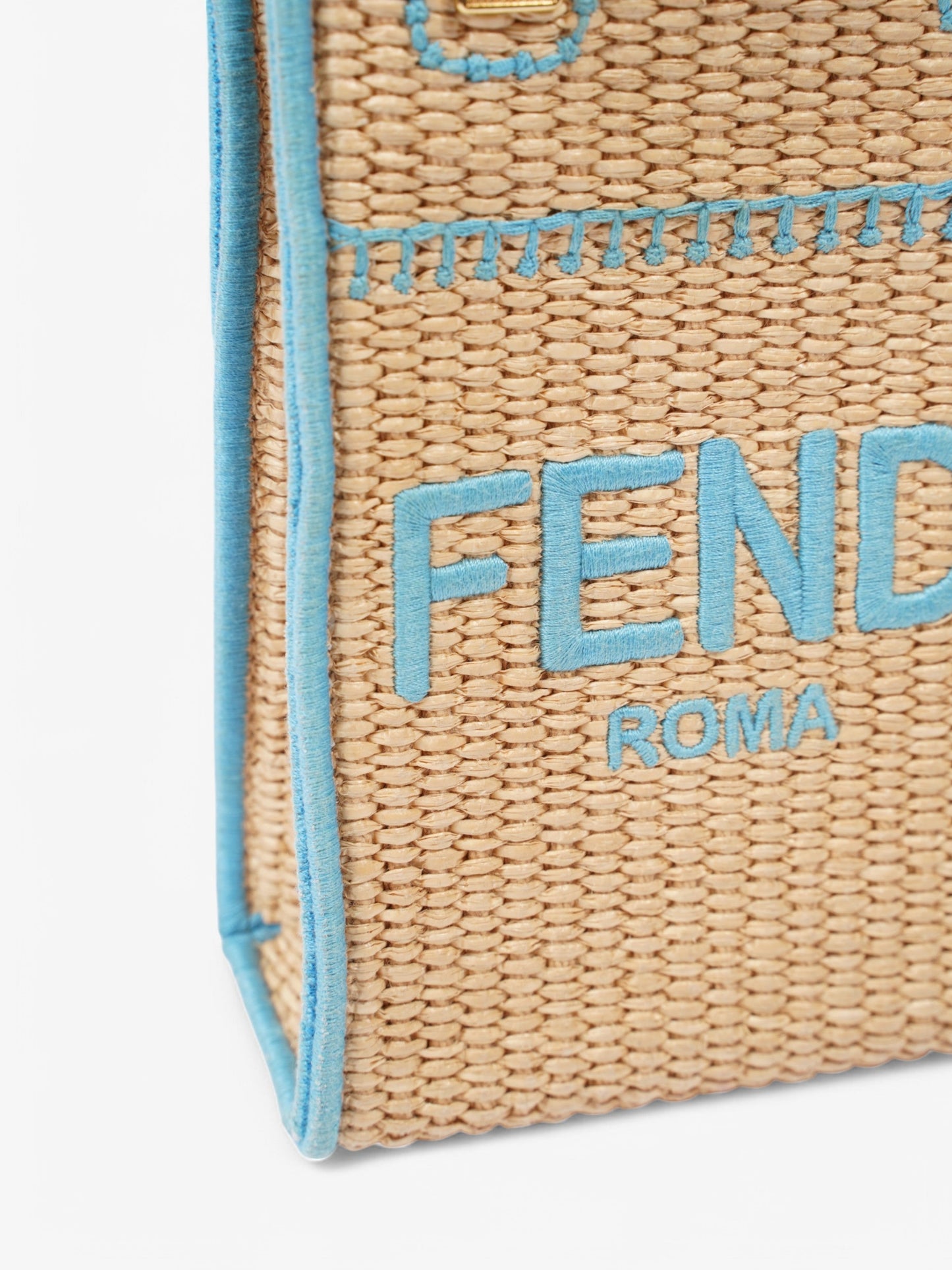 Fendi Sunshine Shopper Beige / Blue Raffia Mini