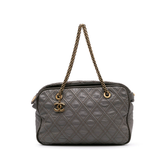 Chanel CC Quilted Calfskin Triptych Tote Gray