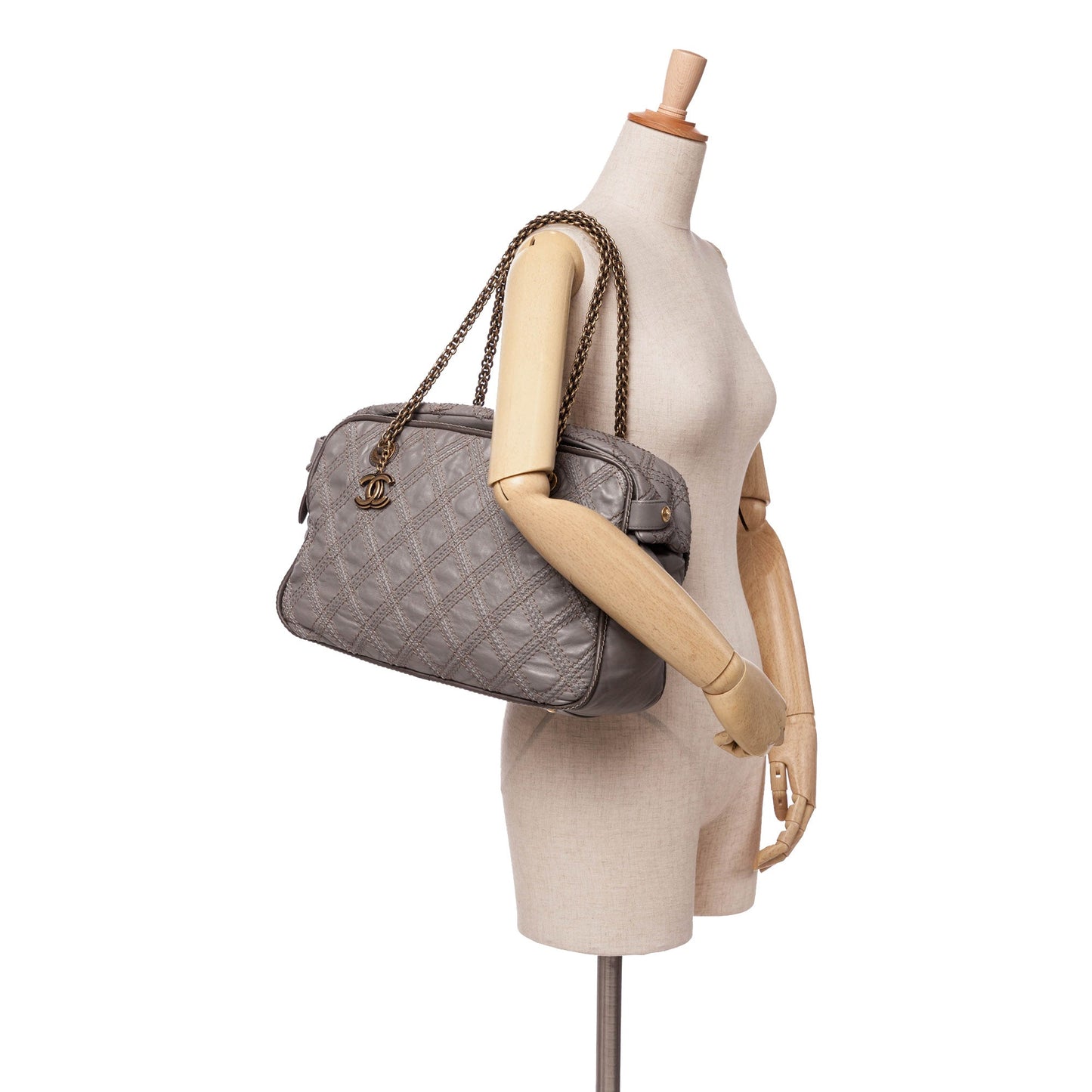 Chanel CC Quilted Calfskin Triptych Tote Gray