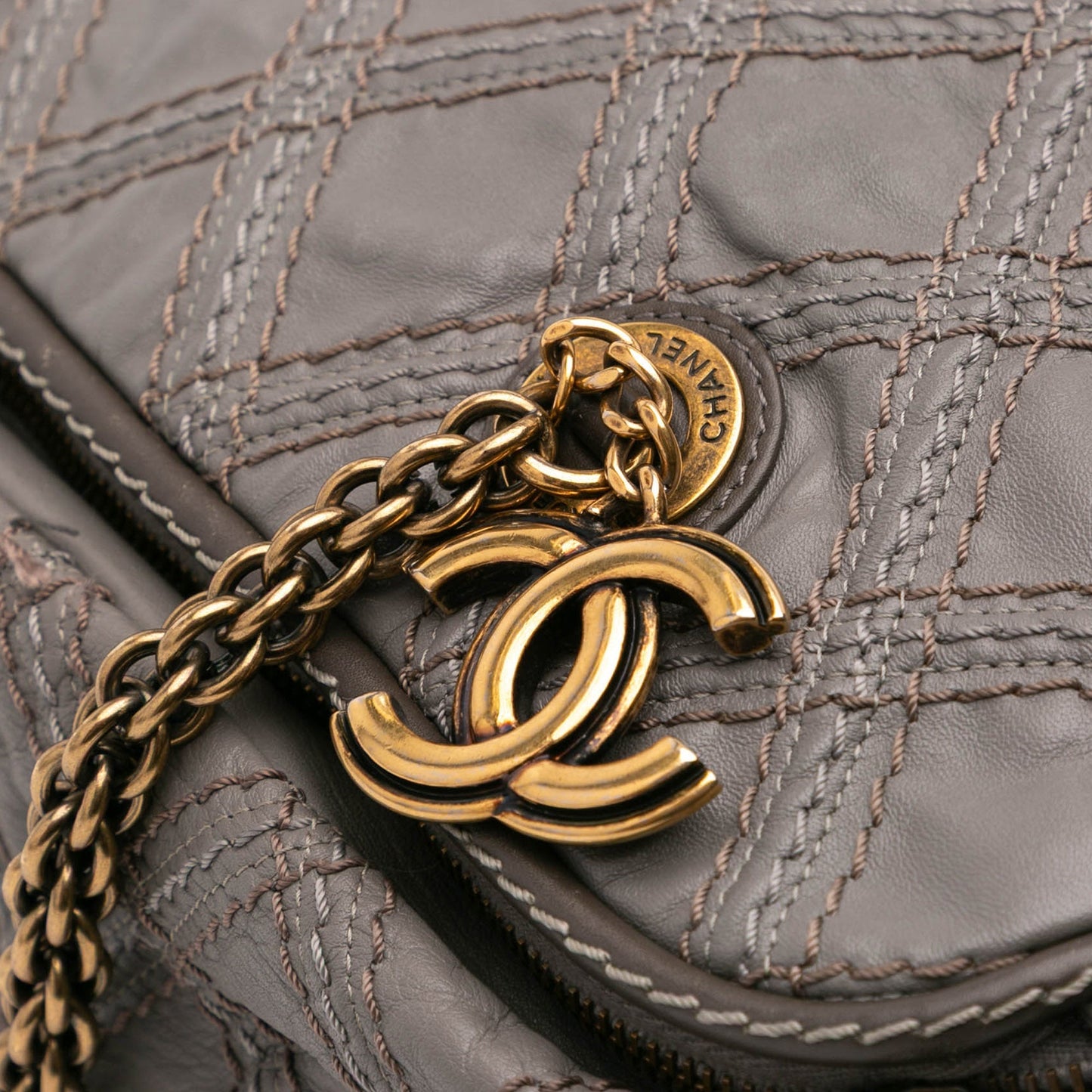 Chanel CC Quilted Calfskin Triptych Tote Gray