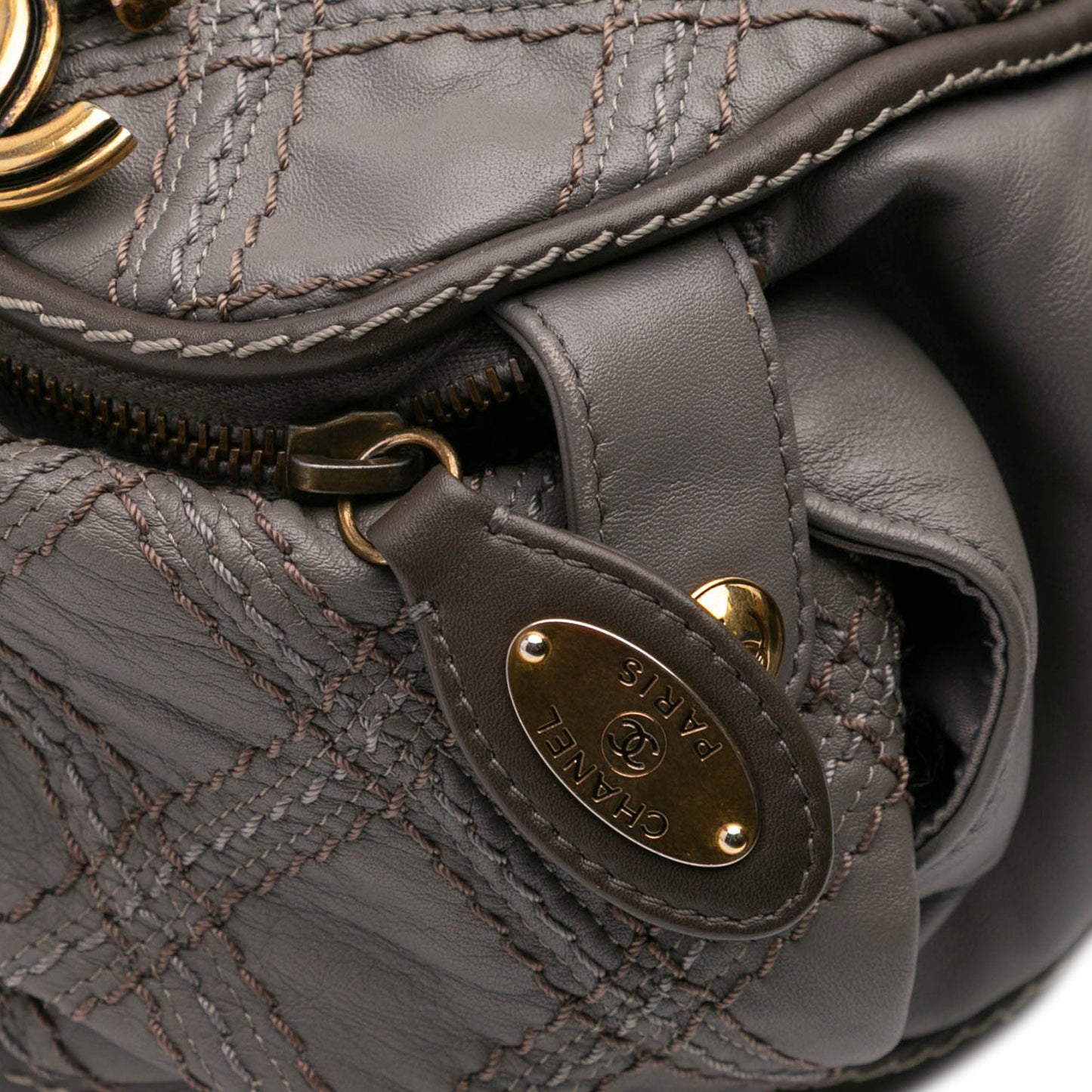 Chanel CC Quilted Calfskin Triptych Tote Gray