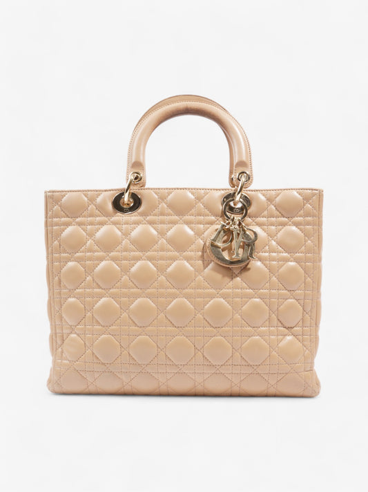 Christian Dior Lady Dior Beige Lambskin Leather Large