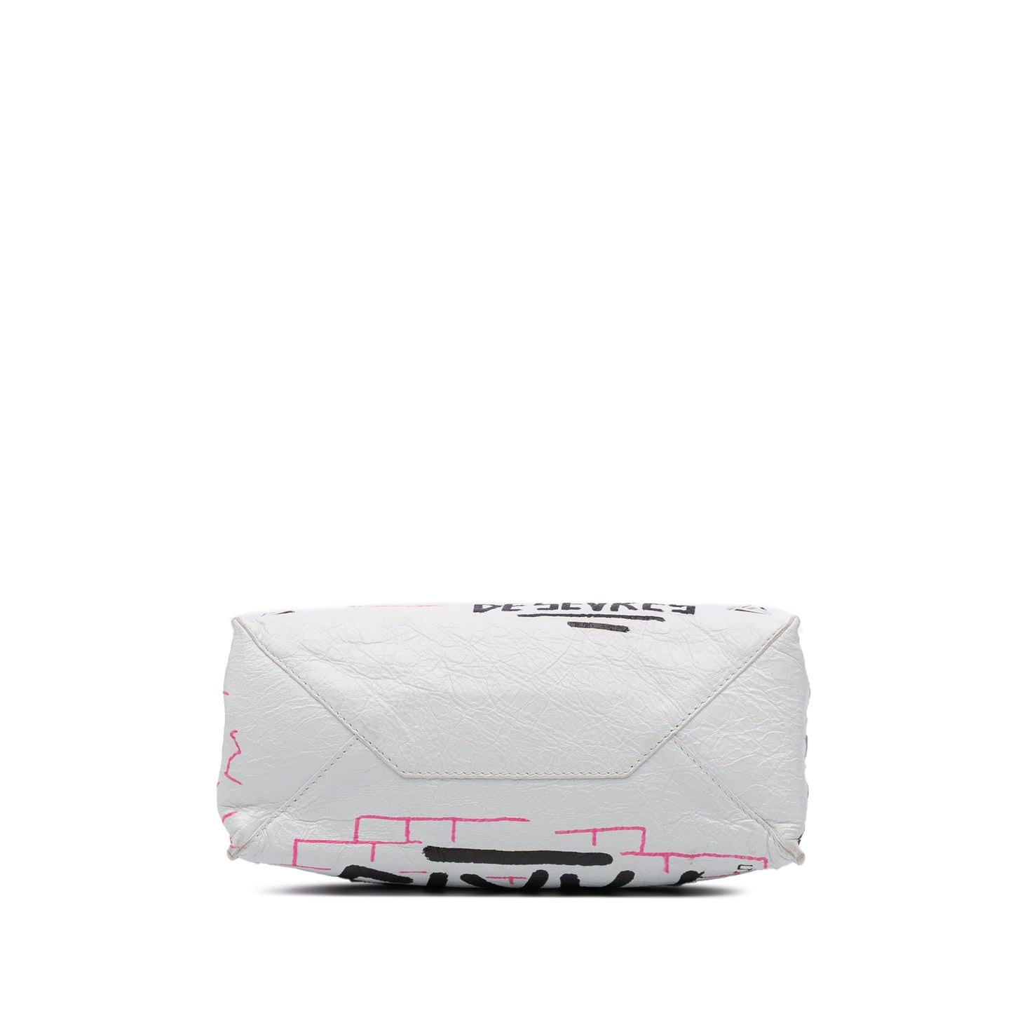 Balenciaga Mini Lambskin Graffiti Papier A4 Zip Around Satchel White