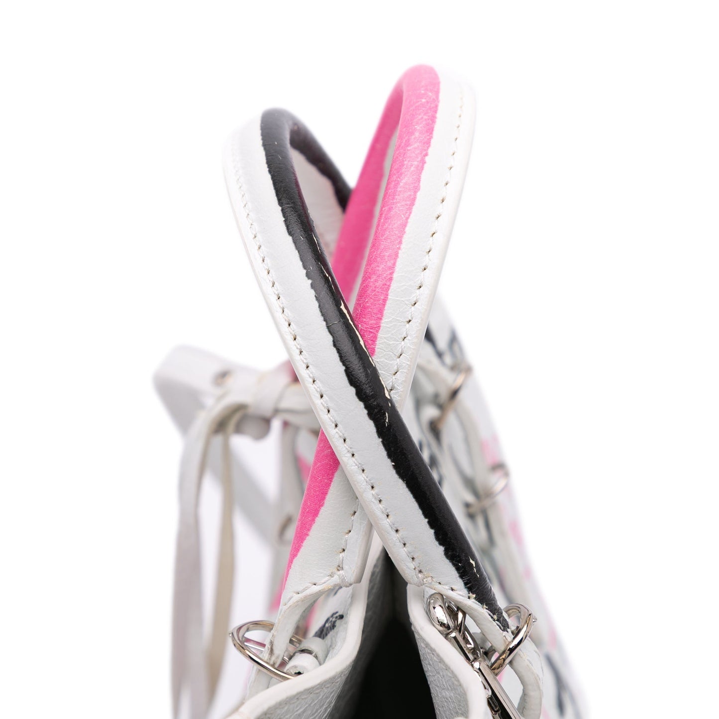 Balenciaga Mini Lambskin Graffiti Papier A4 Zip Around Satchel White
