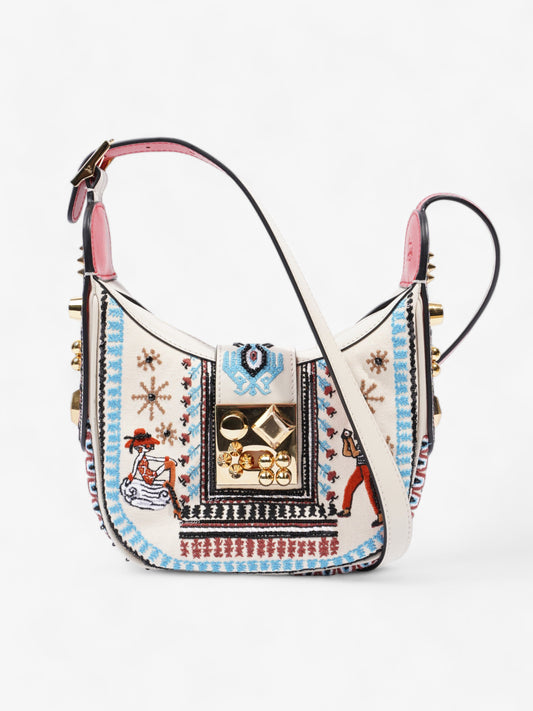 Christian Louboutin Carasky Loubi Mini Embroidered Cream Multicolour Embroidery Cotton