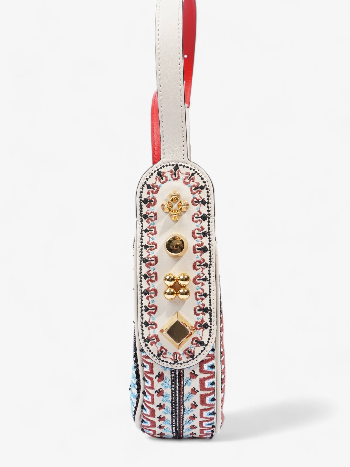 Christian Louboutin Carasky Loubi Mini Embroidered Cream Multicolour Embroidery Cotton