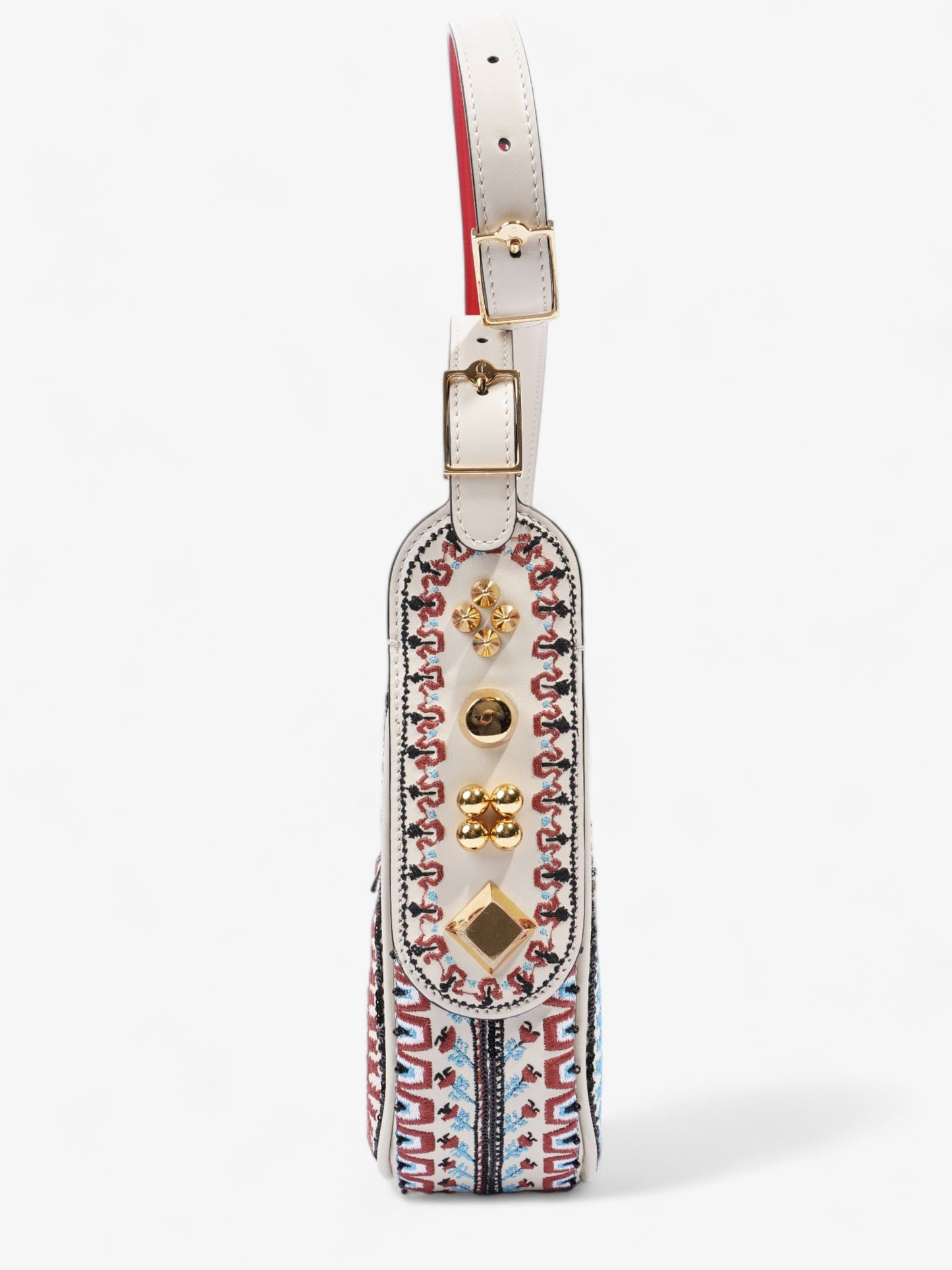 Christian Louboutin Carasky Loubi Mini Embroidered Cream Multicolour Embroidery Cotton