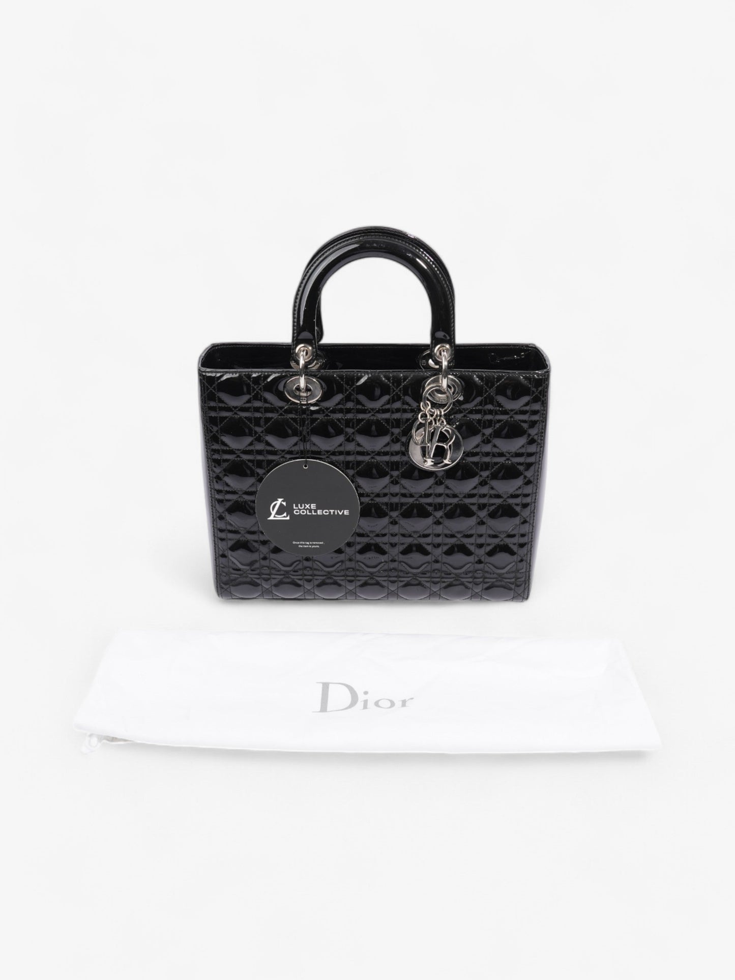 Christian Dior Lady Dior Black Patent Leather Large