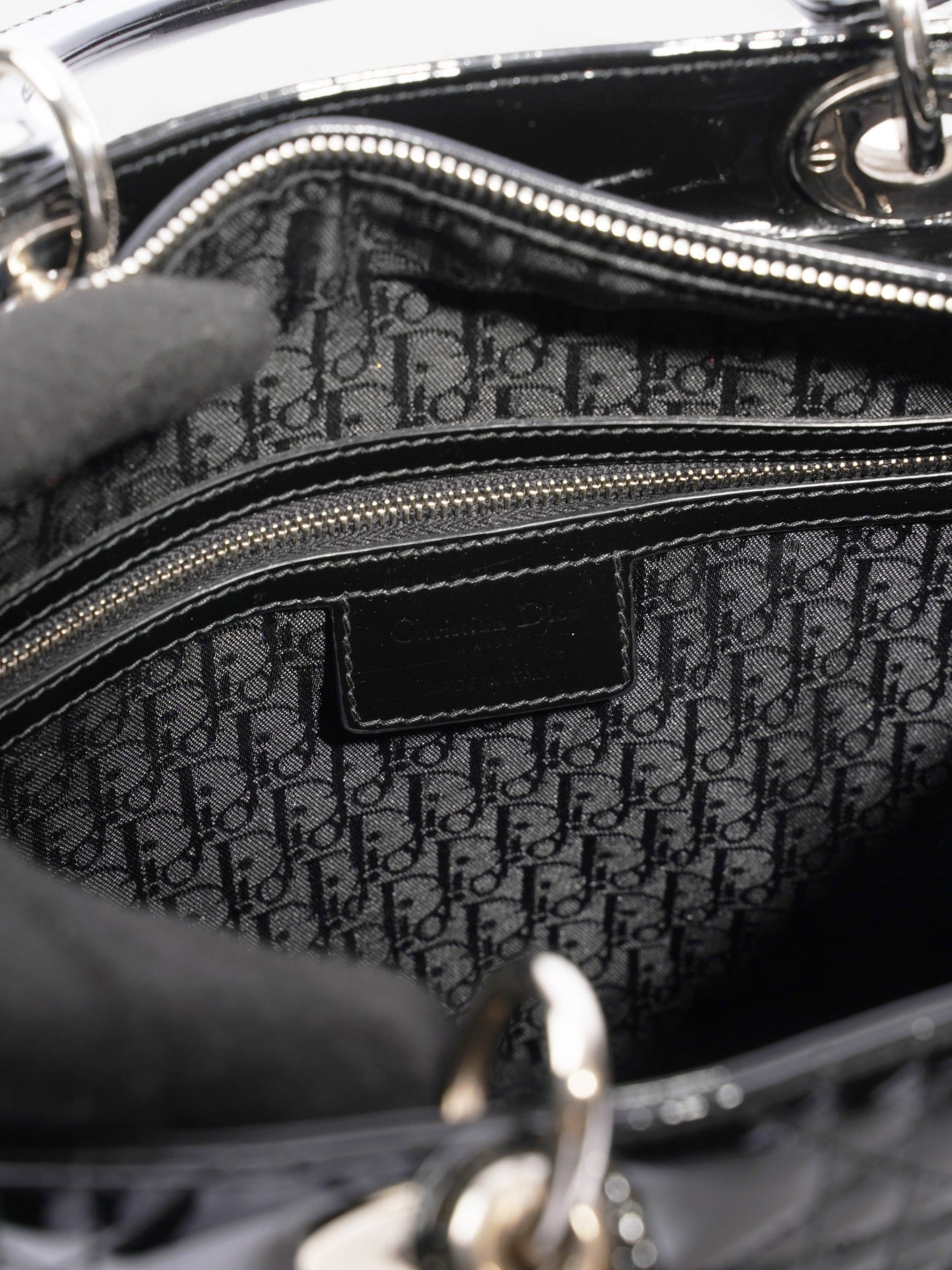Christian Dior Lady Dior Black Patent Leather Large