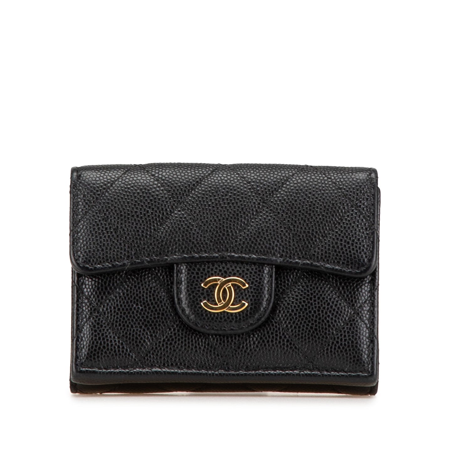 Chanel CC Quilted Caviar Trifold Wallet Black