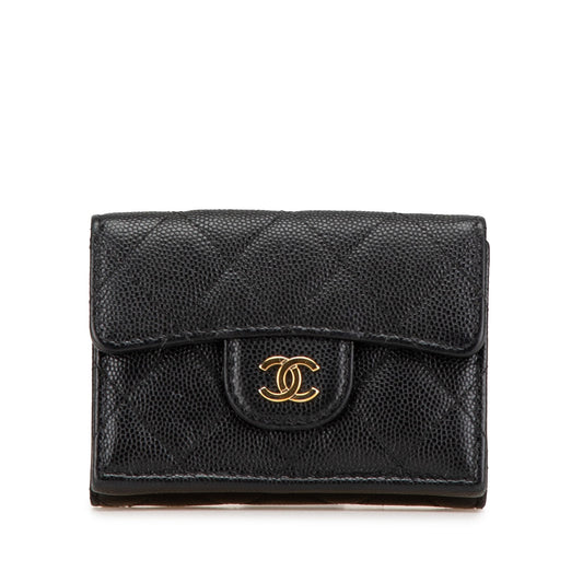 Chanel CC Quilted Caviar Trifold Wallet Black