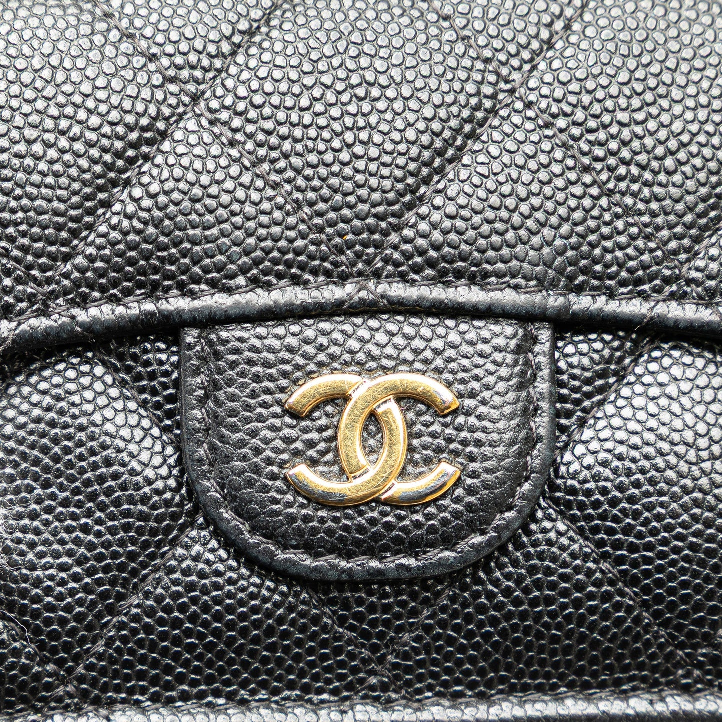 Chanel CC Quilted Caviar Trifold Wallet Black