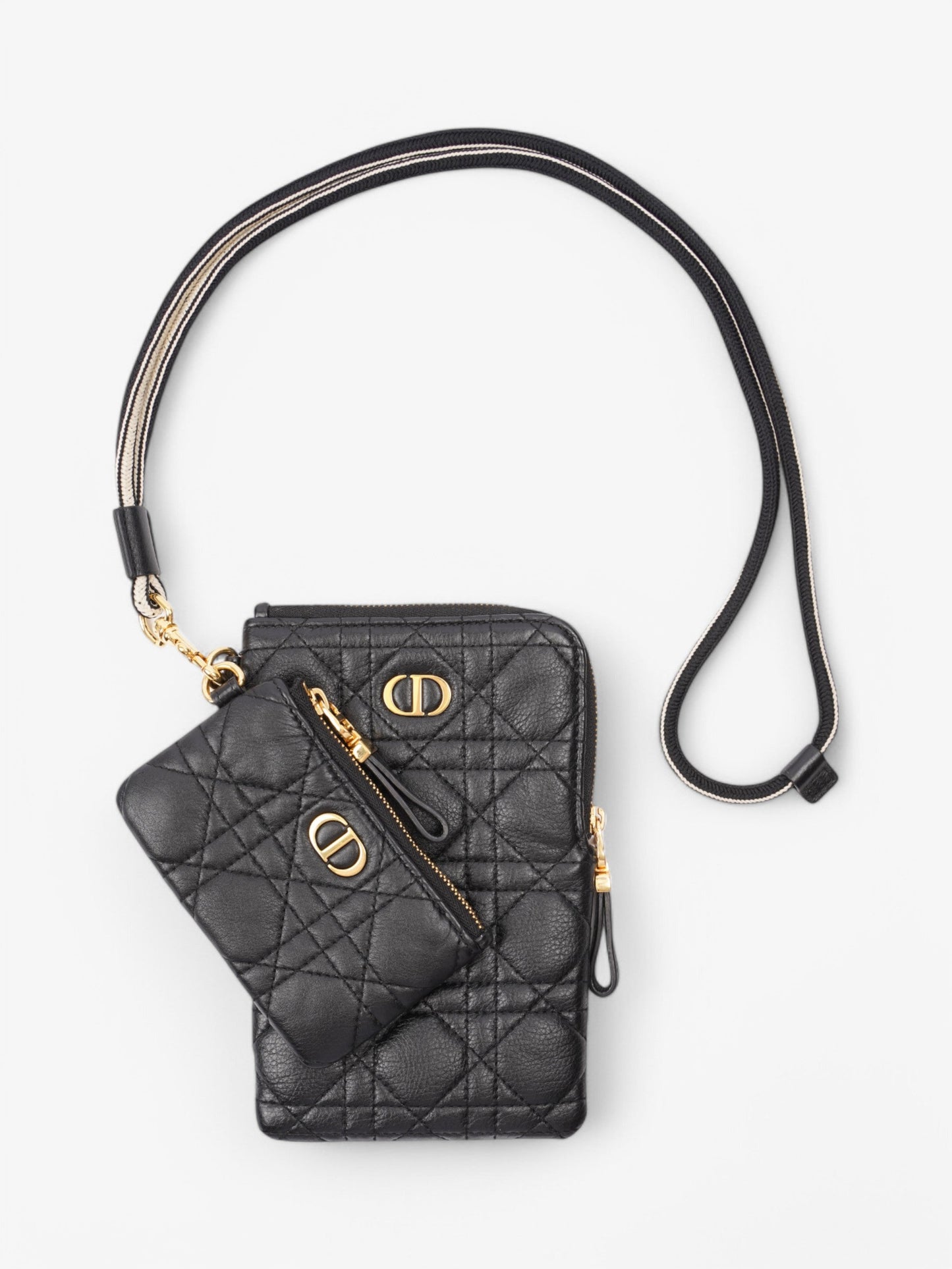 Christian Dior Caro Multifunction Pouch Black / Gold Leather