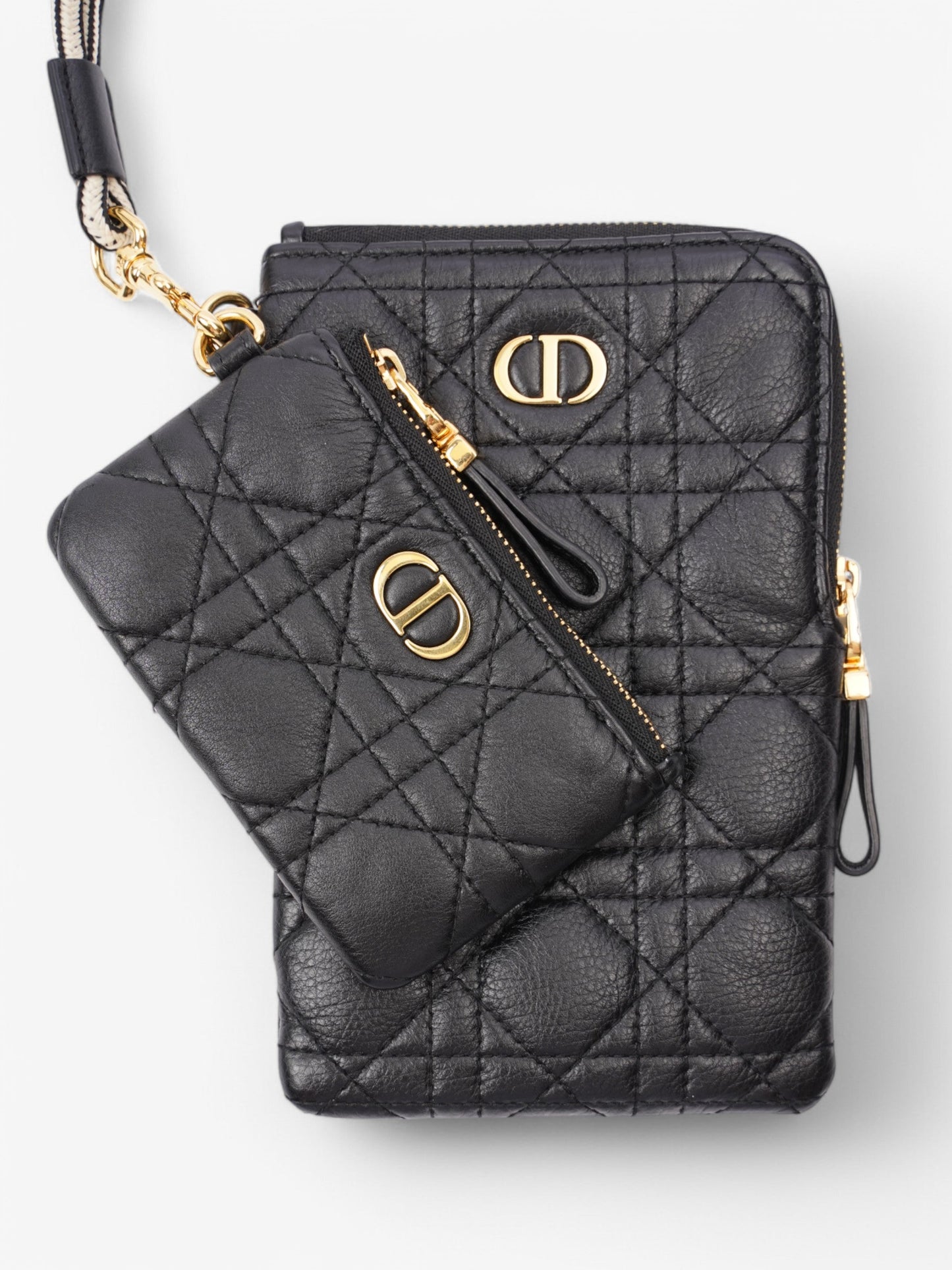 Christian Dior Caro Multifunction Pouch Black / Gold Leather