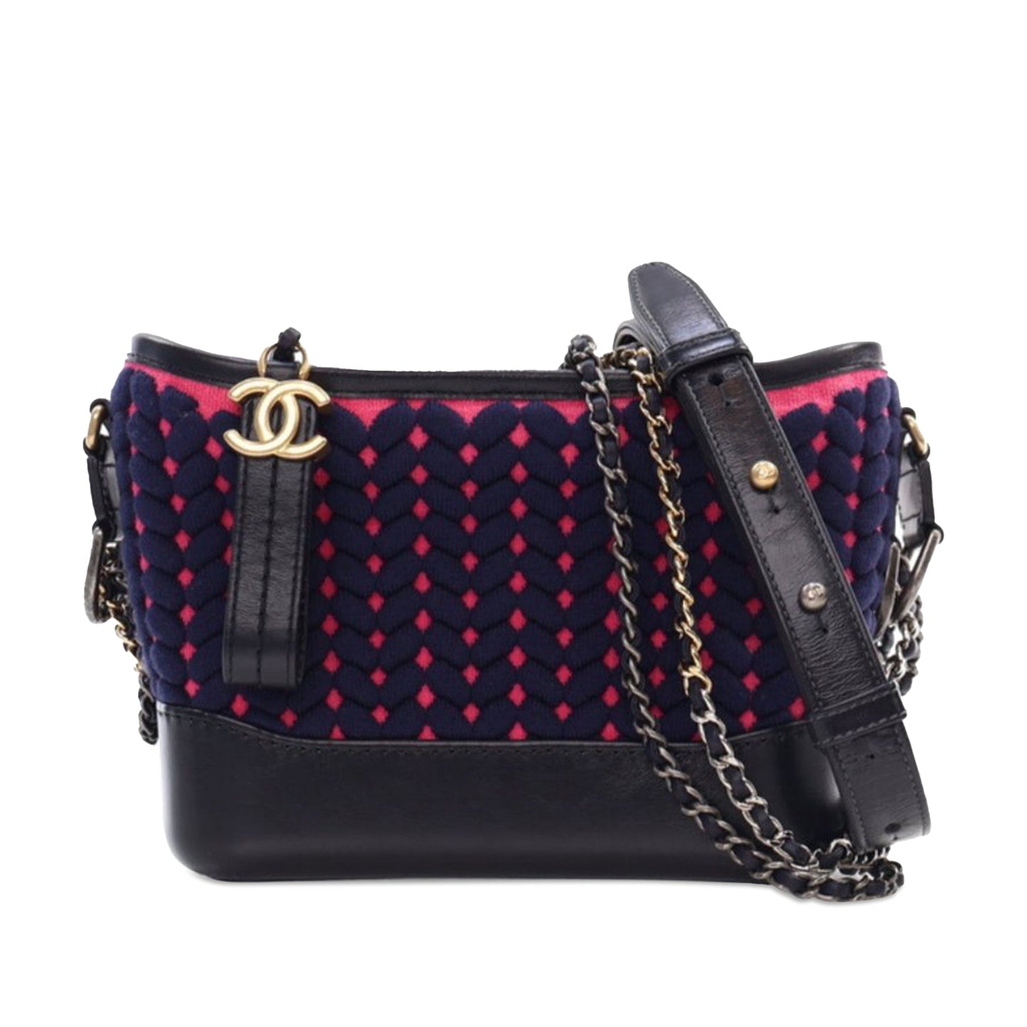 Chanel Small Knit and Calfskin Gabrielle Hobo Blue