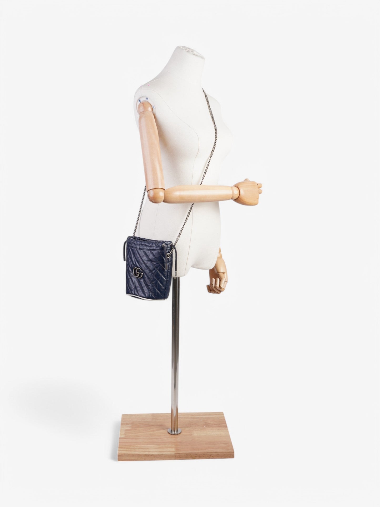 Gucci Marmont Drawstring Shoulder Bag Navy Leather