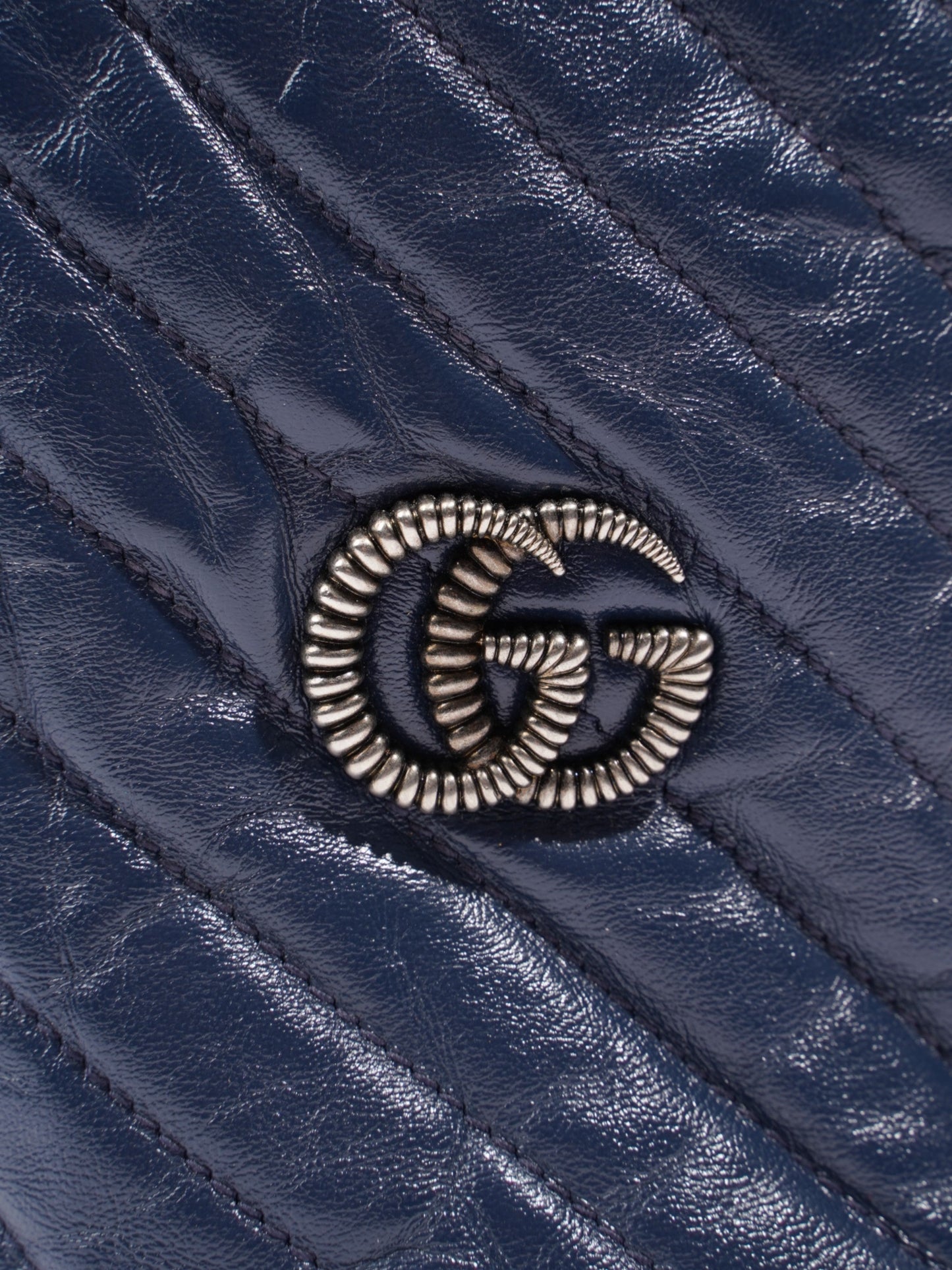 Gucci Marmont Drawstring Shoulder Bag Navy Leather