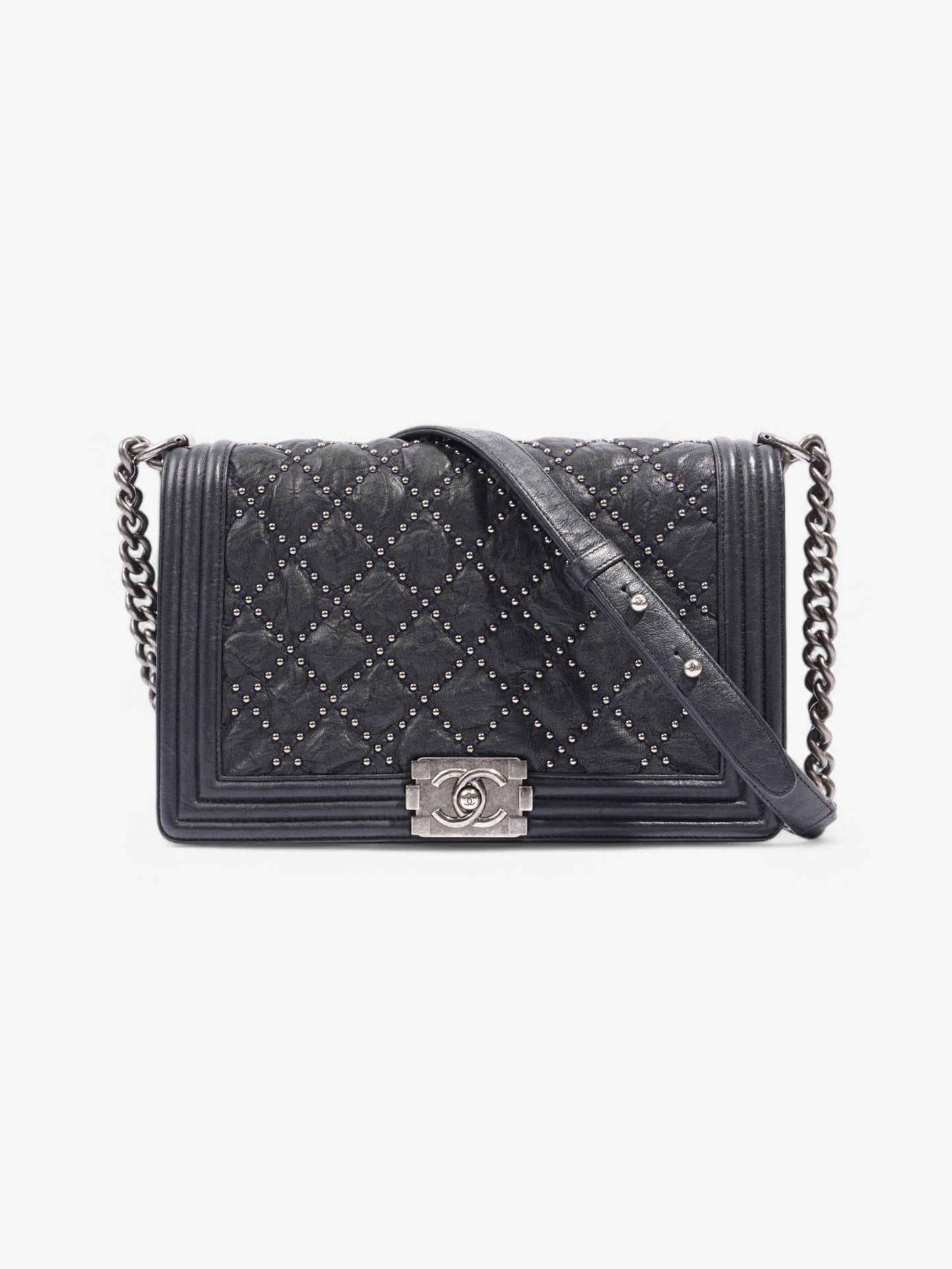 Chanel Boy Bag Navy Lambskin Leather New Medium
