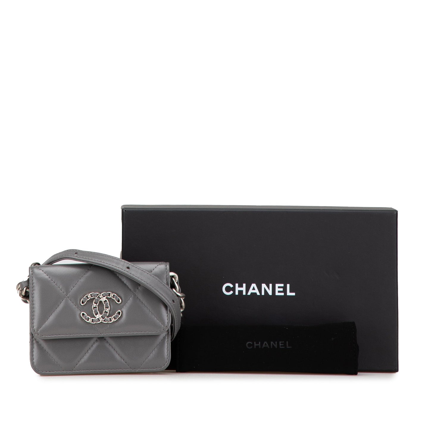 Chanel Lambskin 19 Flap Coin Purse With Chain Gray