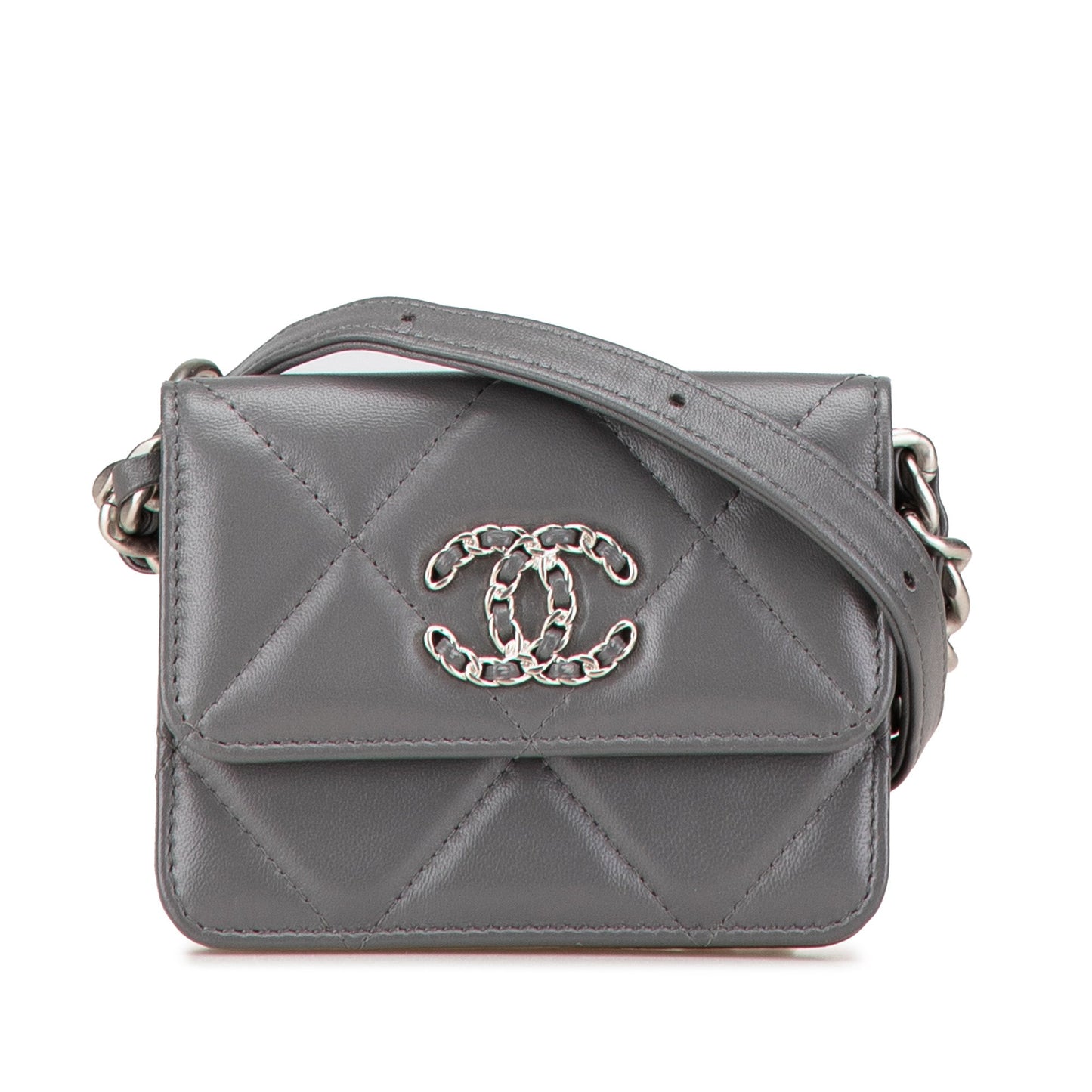 Chanel Lambskin 19 Flap Coin Purse With Chain Gray