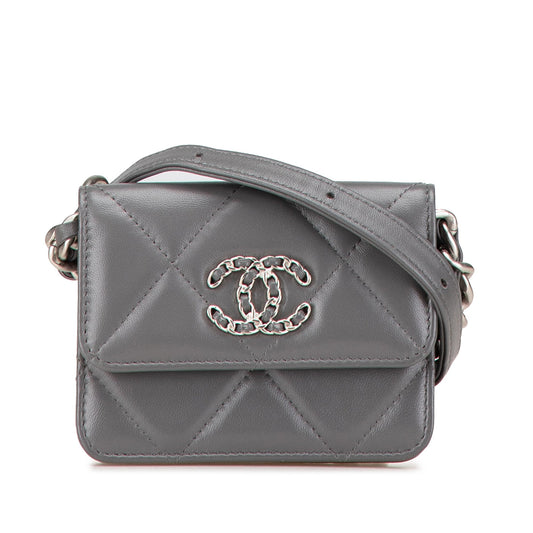 Chanel Lambskin 19 Flap Coin Purse With Chain Gray