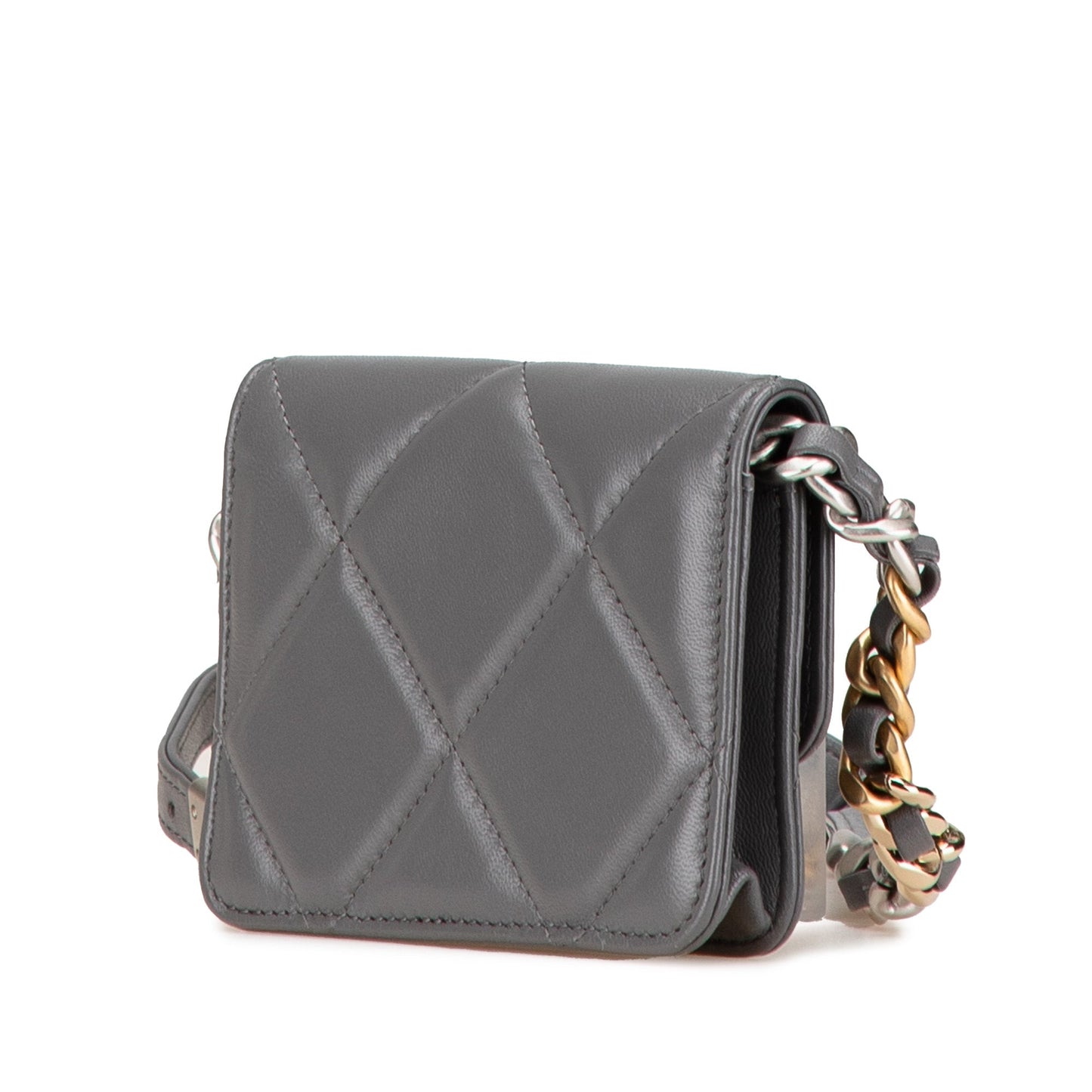 Chanel Lambskin 19 Flap Coin Purse With Chain Gray