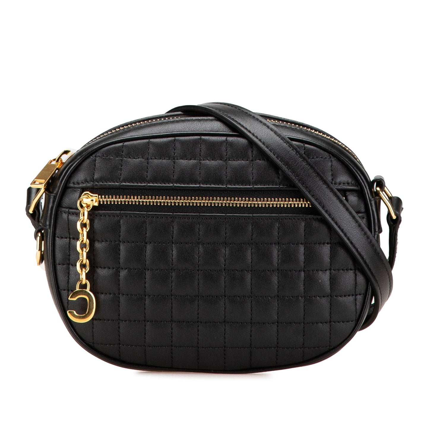 Celine Quilted Calfskin C Charm Crossbody Black